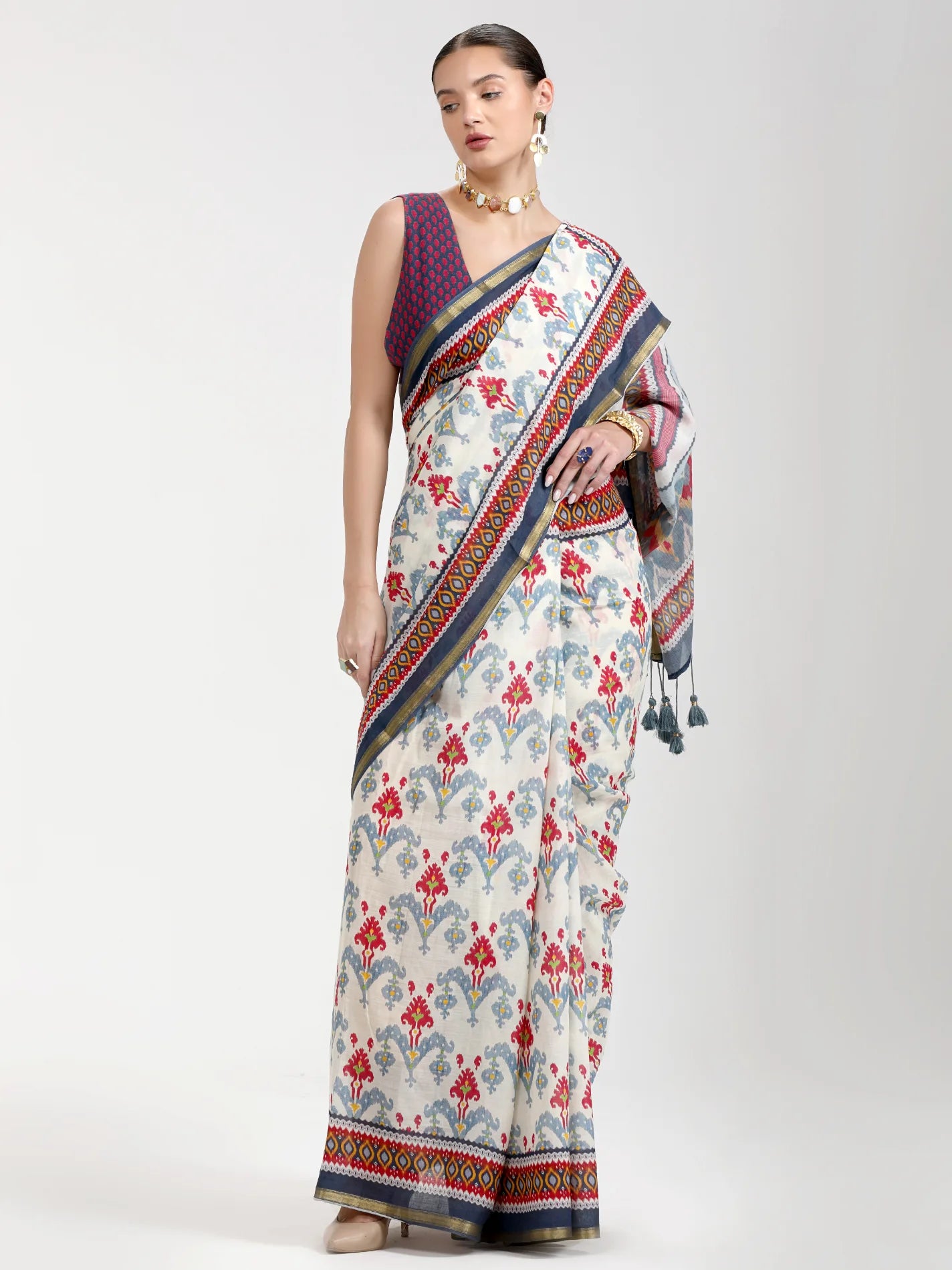 VISCOSE MUL DIGITAL SAREE WITH BLOUSE