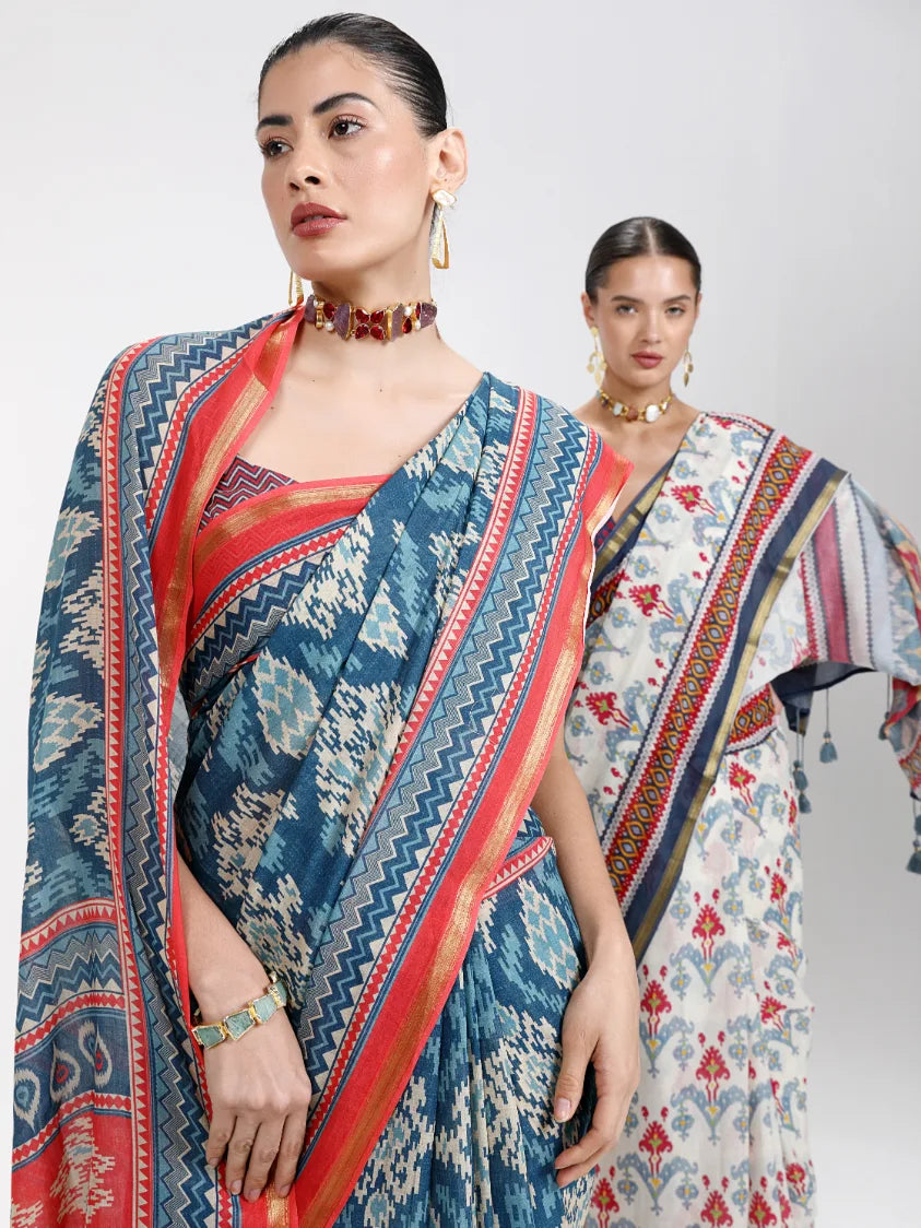 VISCOSE MUL DIGITAL SAREE WITH BLOUSE