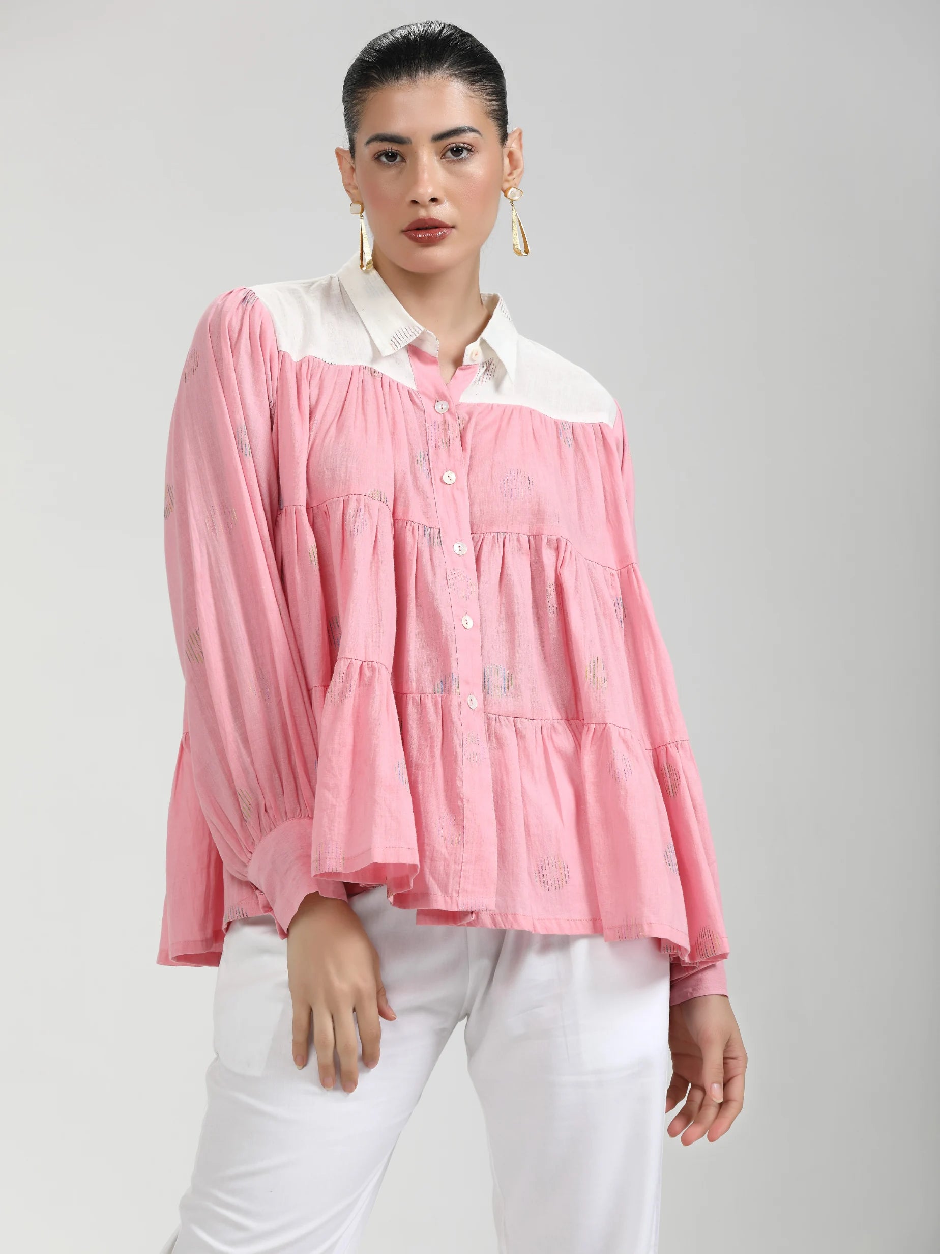 PINK COTTON COIN PRINTED WEAVED TOP