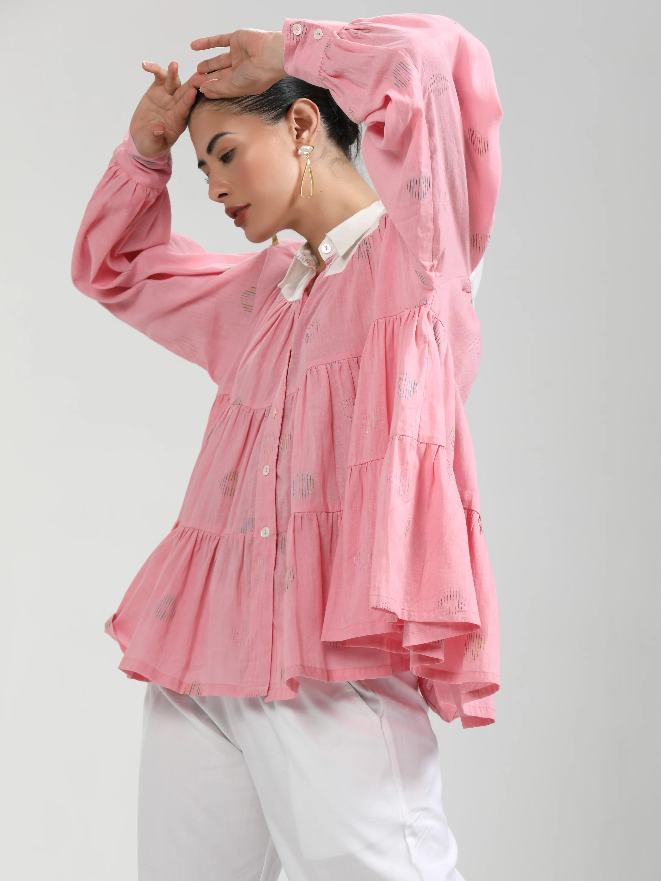 PINK COTTON COIN PRINTED WEAVED TOP