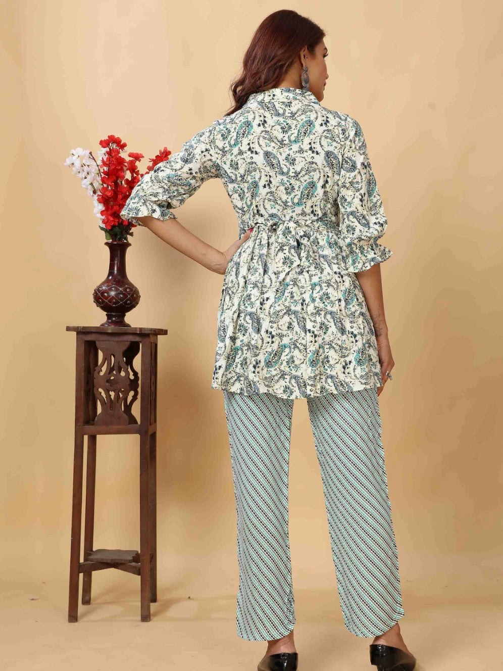 BLUE RAYON PAISLEY PRINTED CO-ORD SET