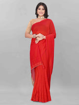 RED SELF TEXTURED SAREE WITH BLOUSE