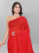 RED SELF TEXTURED SAREE WITH BLOUSE