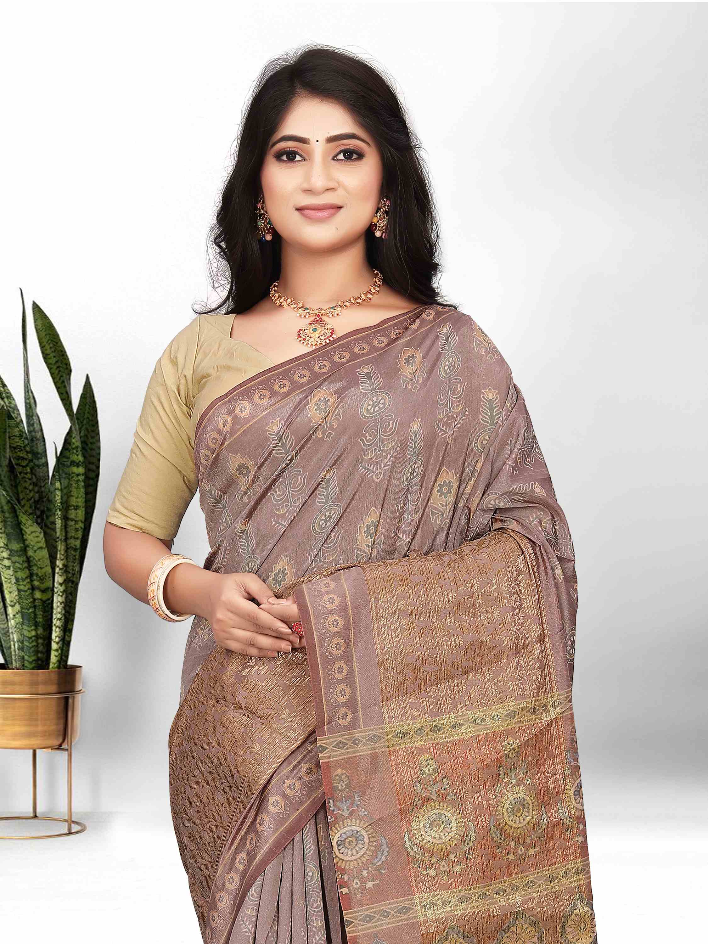 BROWN EVA SILK FUSION KALAMKARI SAREE