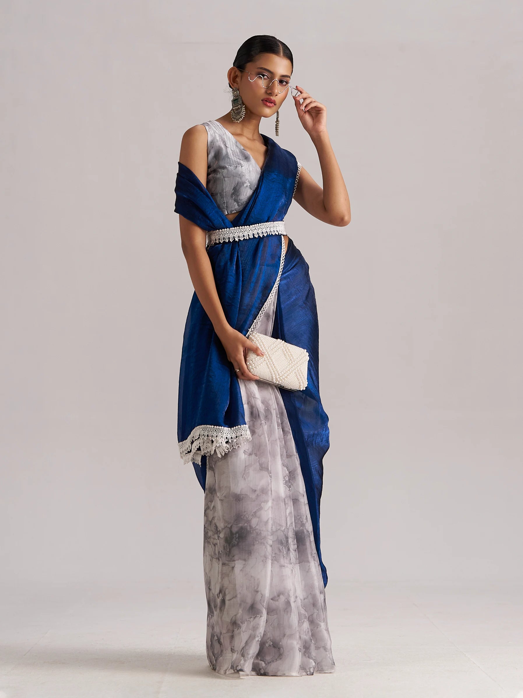 MOONLIGHT BLUE READY TO WEAR SAREE WITH BLOUSE