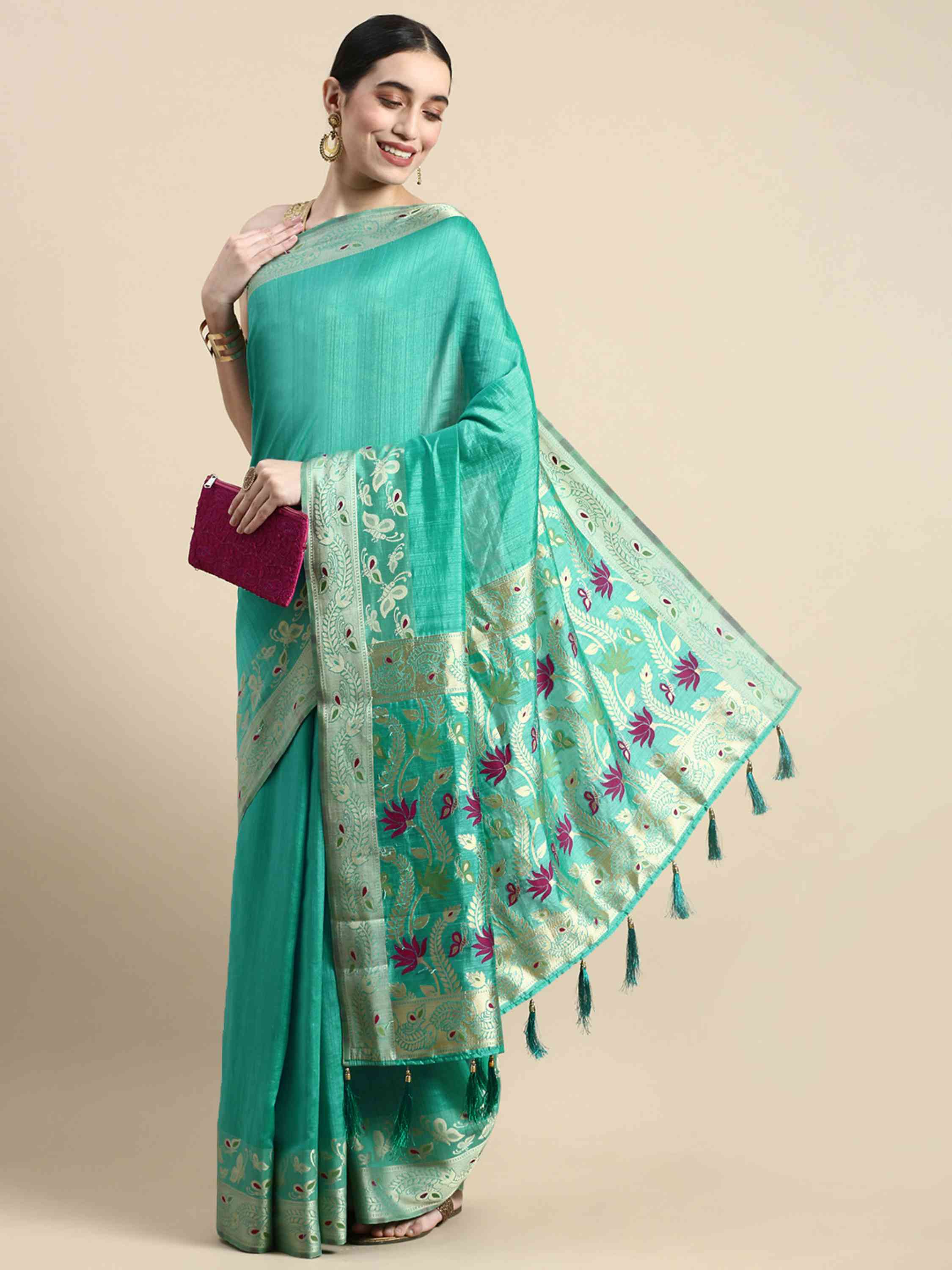 TURQUOISE BANARASI BUTTERFLY SILK SAREE