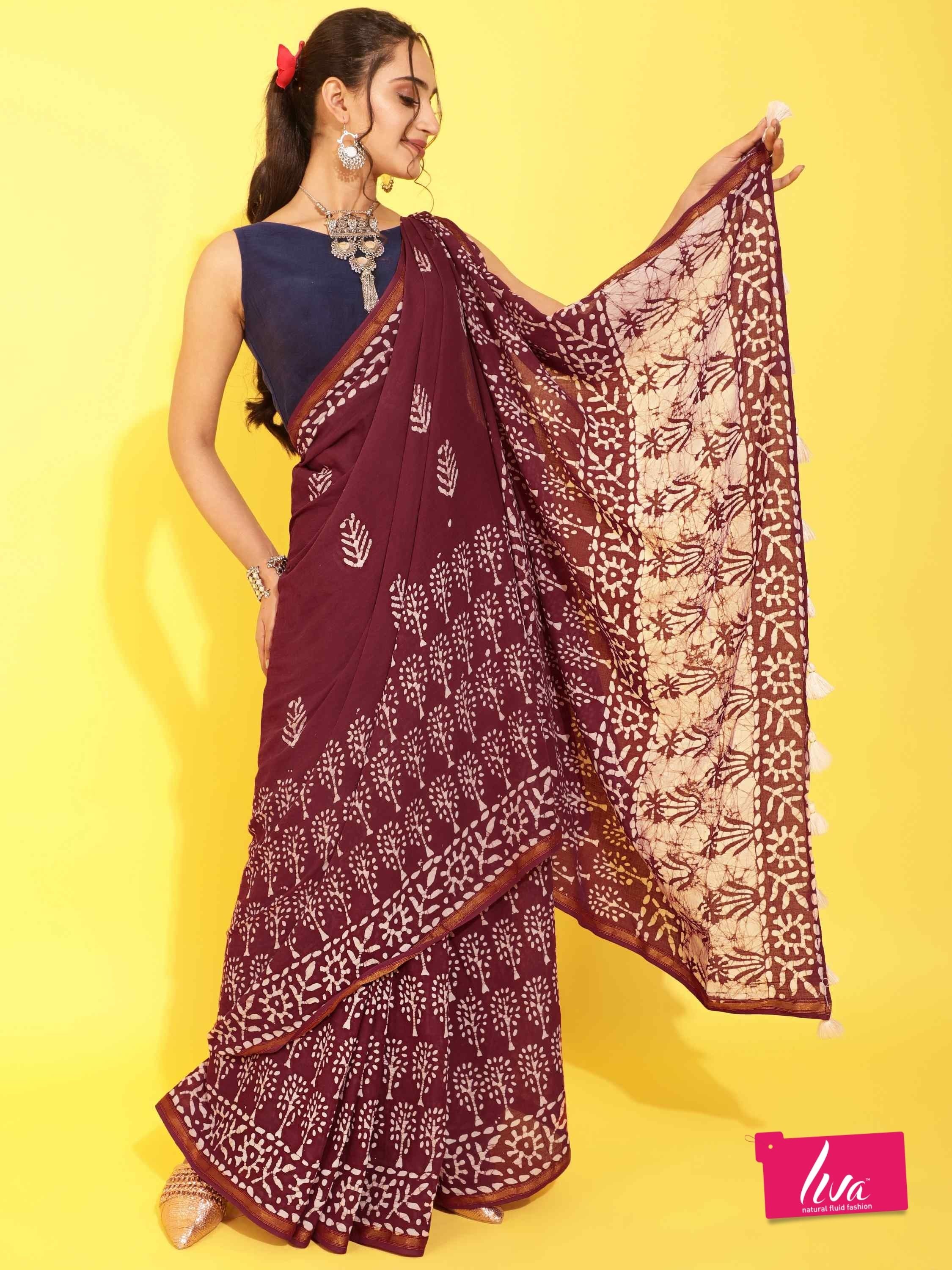 MAROON MODAL MUL BATIK LIVA SAREE