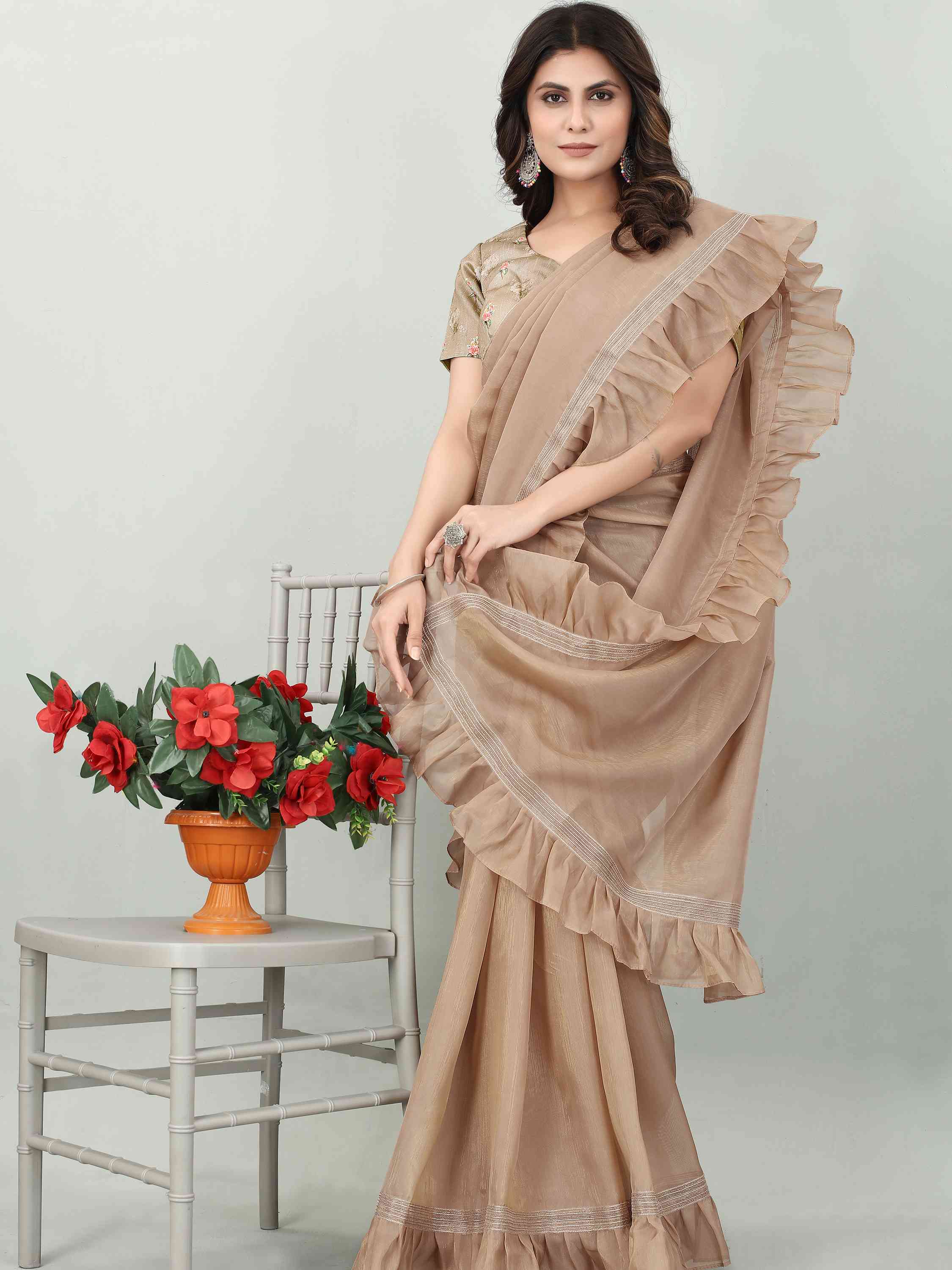 EMBELLISHED RUFFLE ORGANZA SAREE WITH BLOUSE