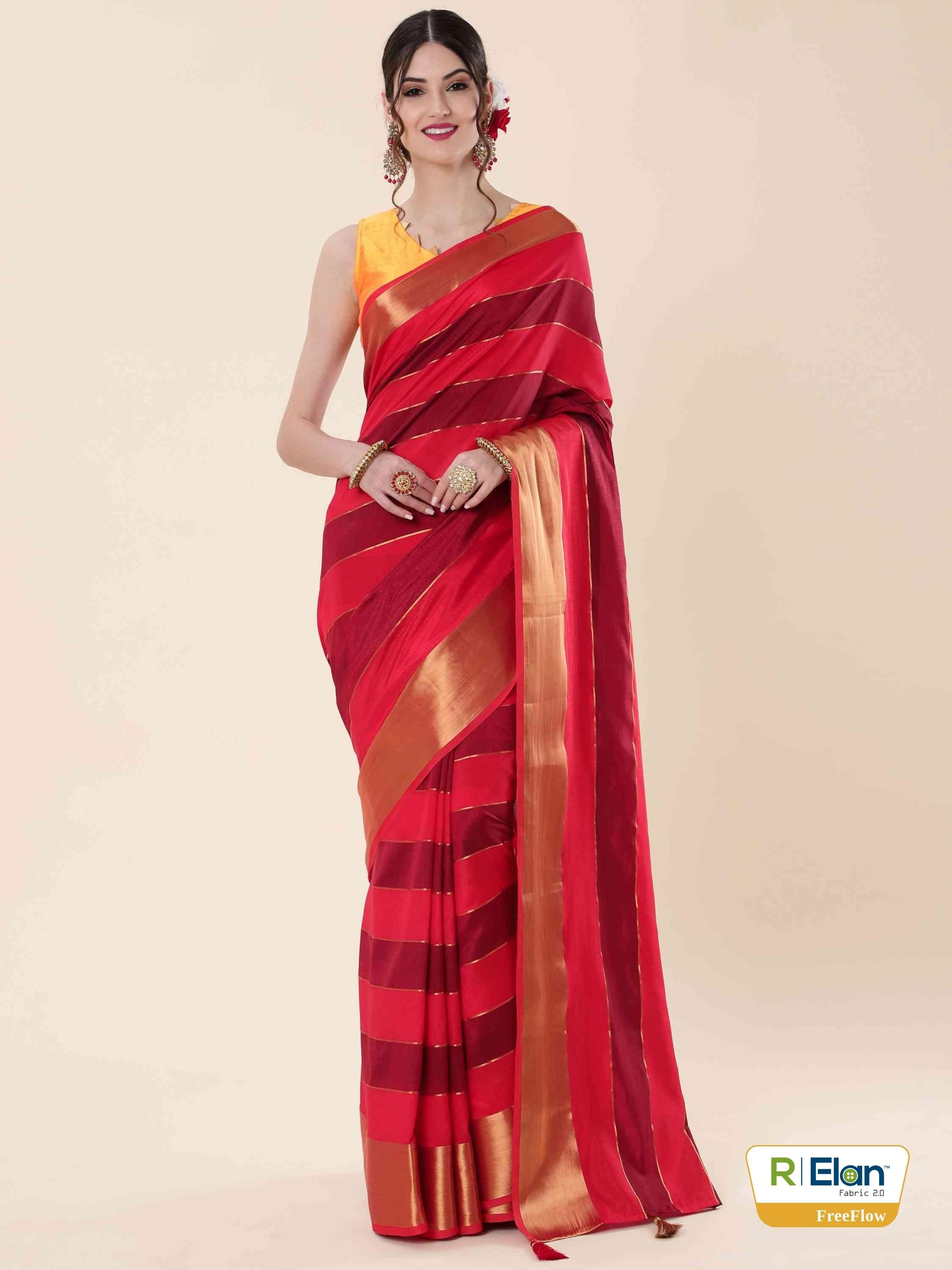 RED EVA SILK STRAPPY SAREE