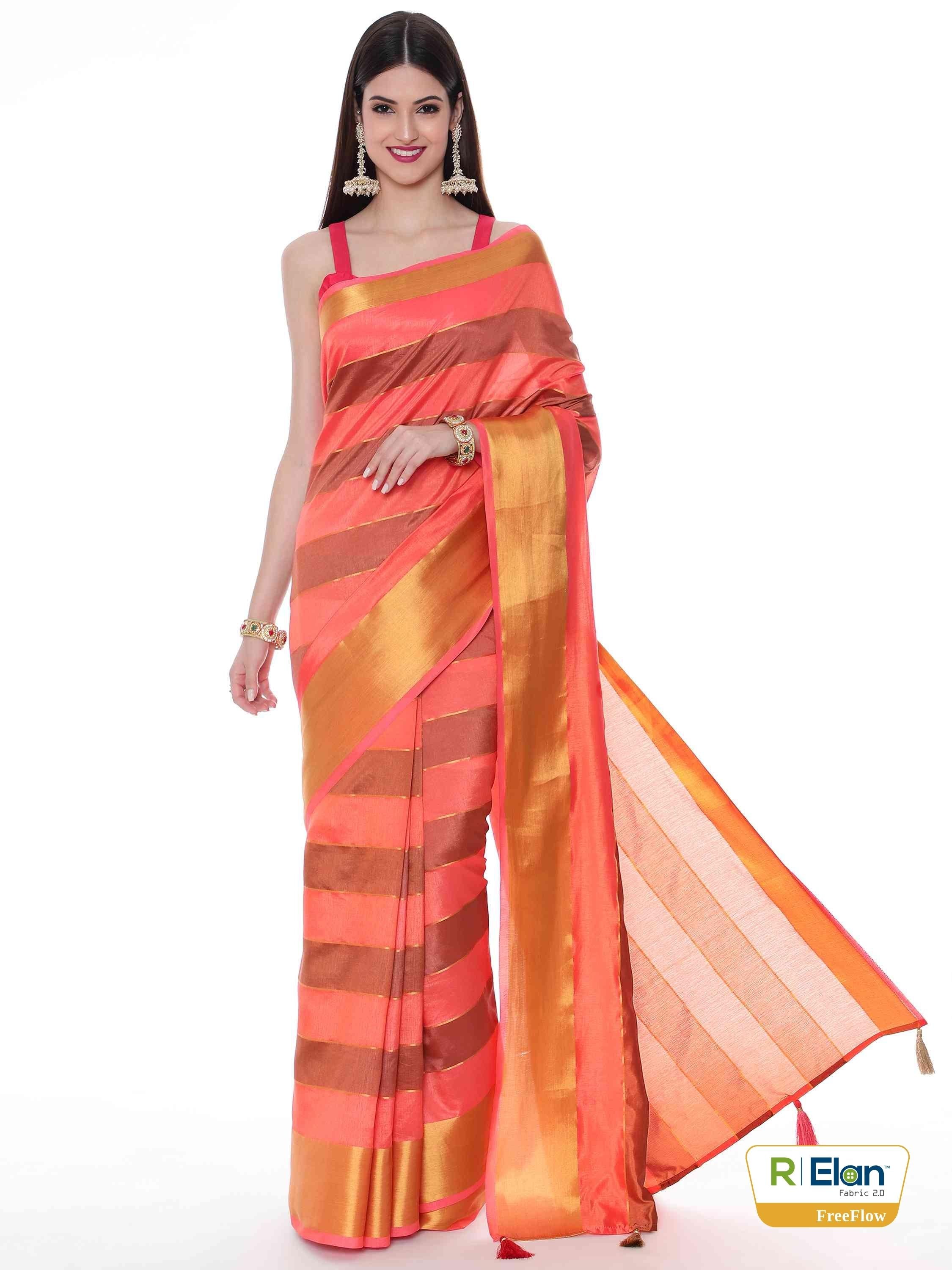 PEACH EVA SILK STRAPPY SAREE