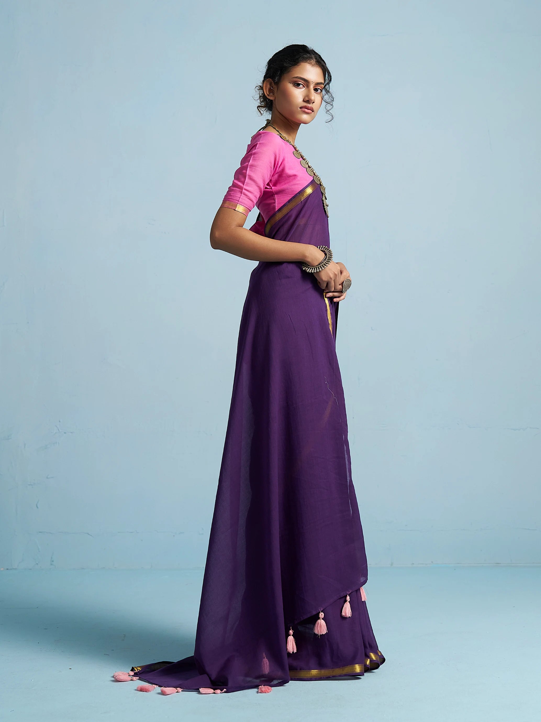 VISCOSE MUL LIVA SOLID SAREE WITH BLOUSE