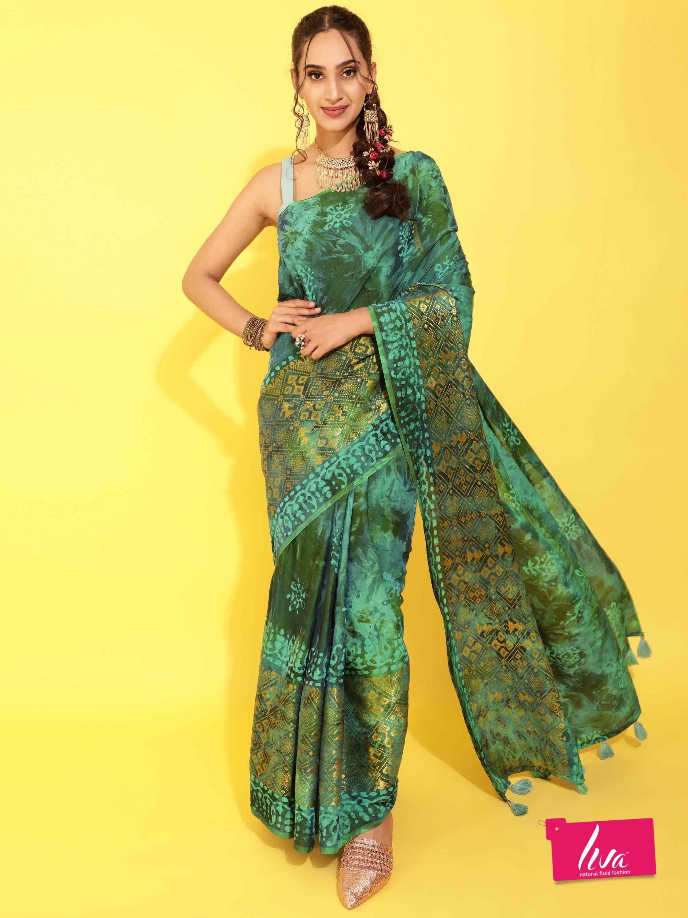 TEAL VIVACIOUS PATOLA BATIK LIVA SAREE