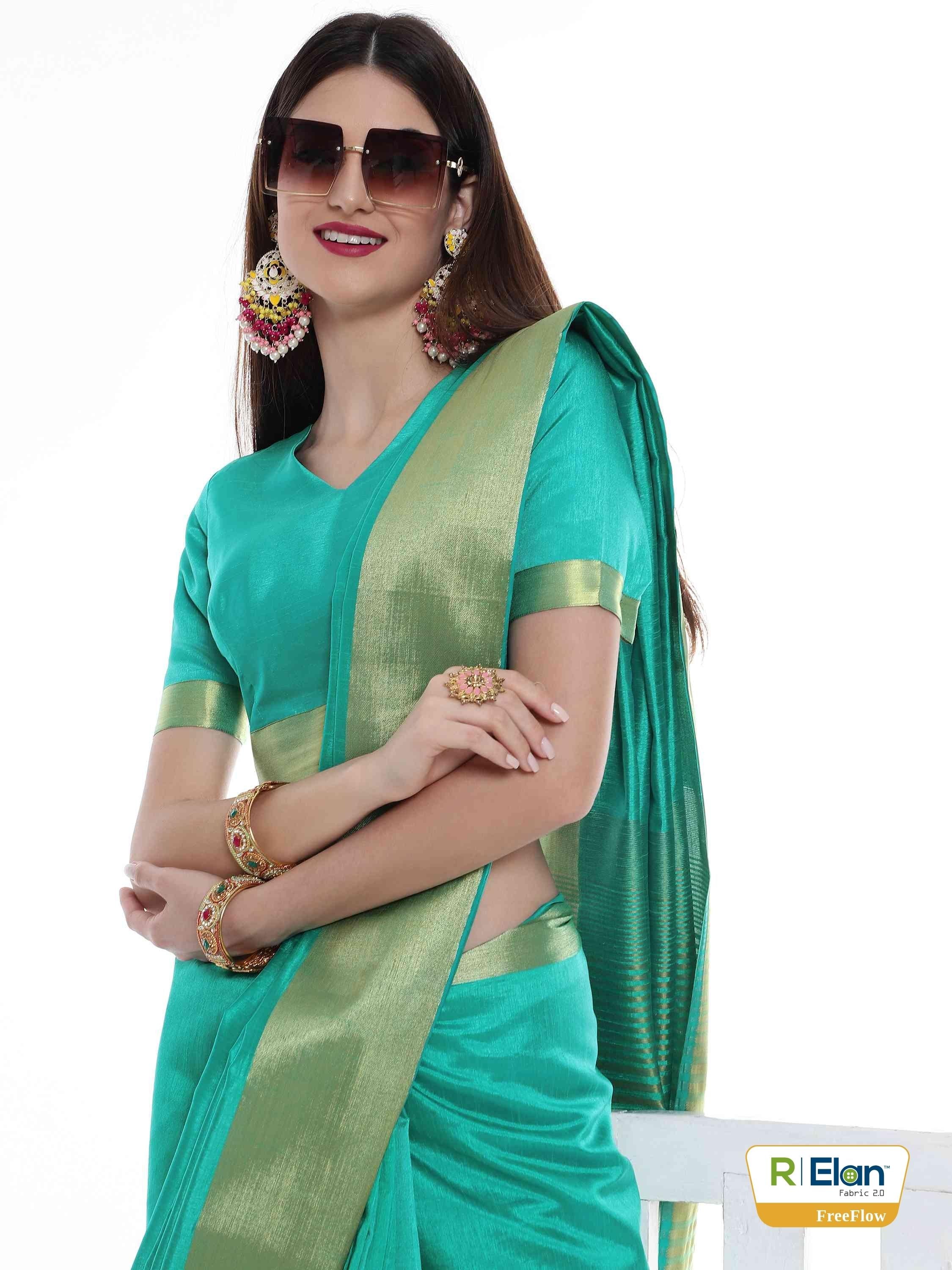 TURQUOISE EVA SILK CHIT PALLU SAREE