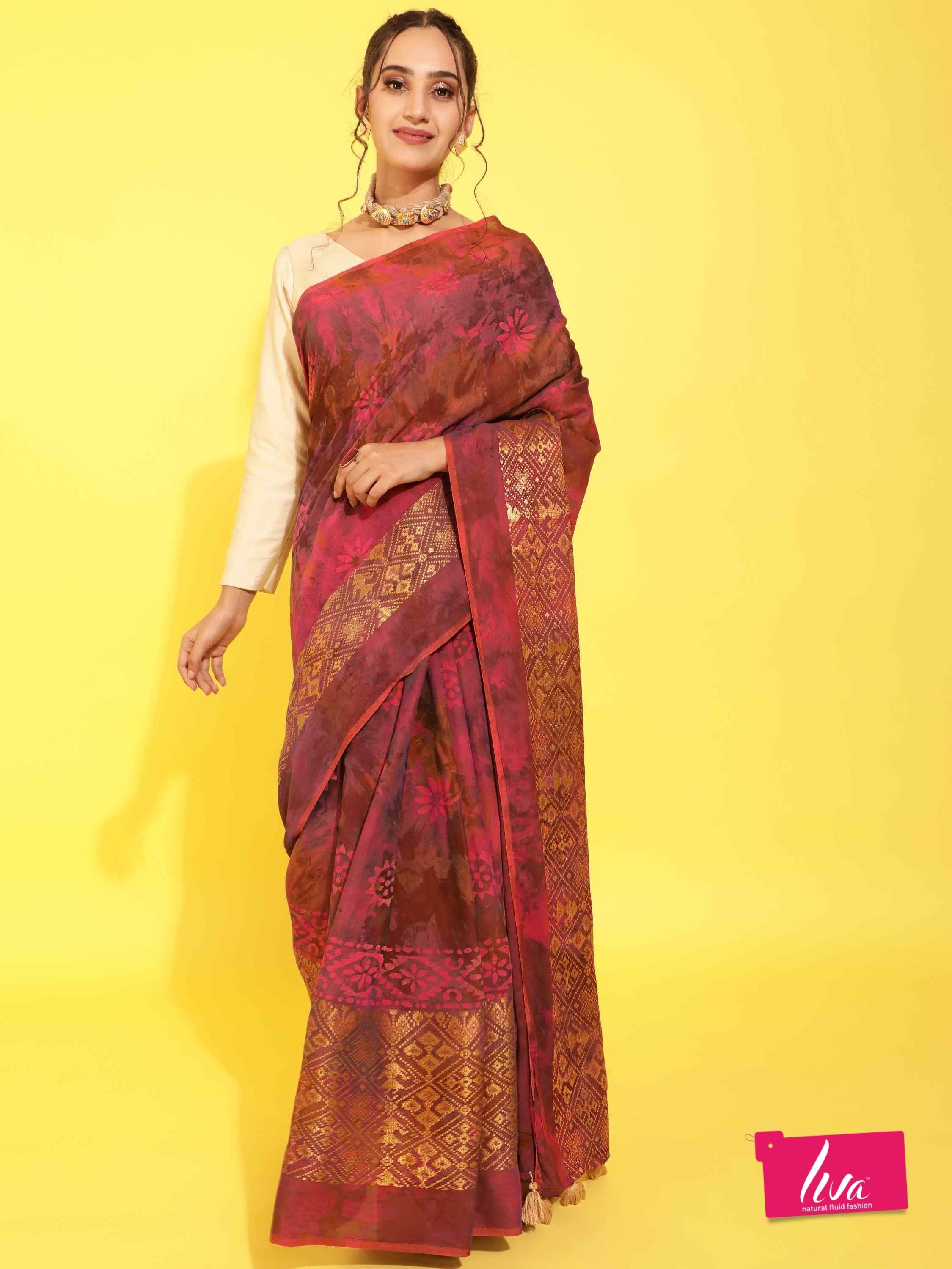 MAROON VIVACIOUS PATOLA BATIK LIVA SAREE