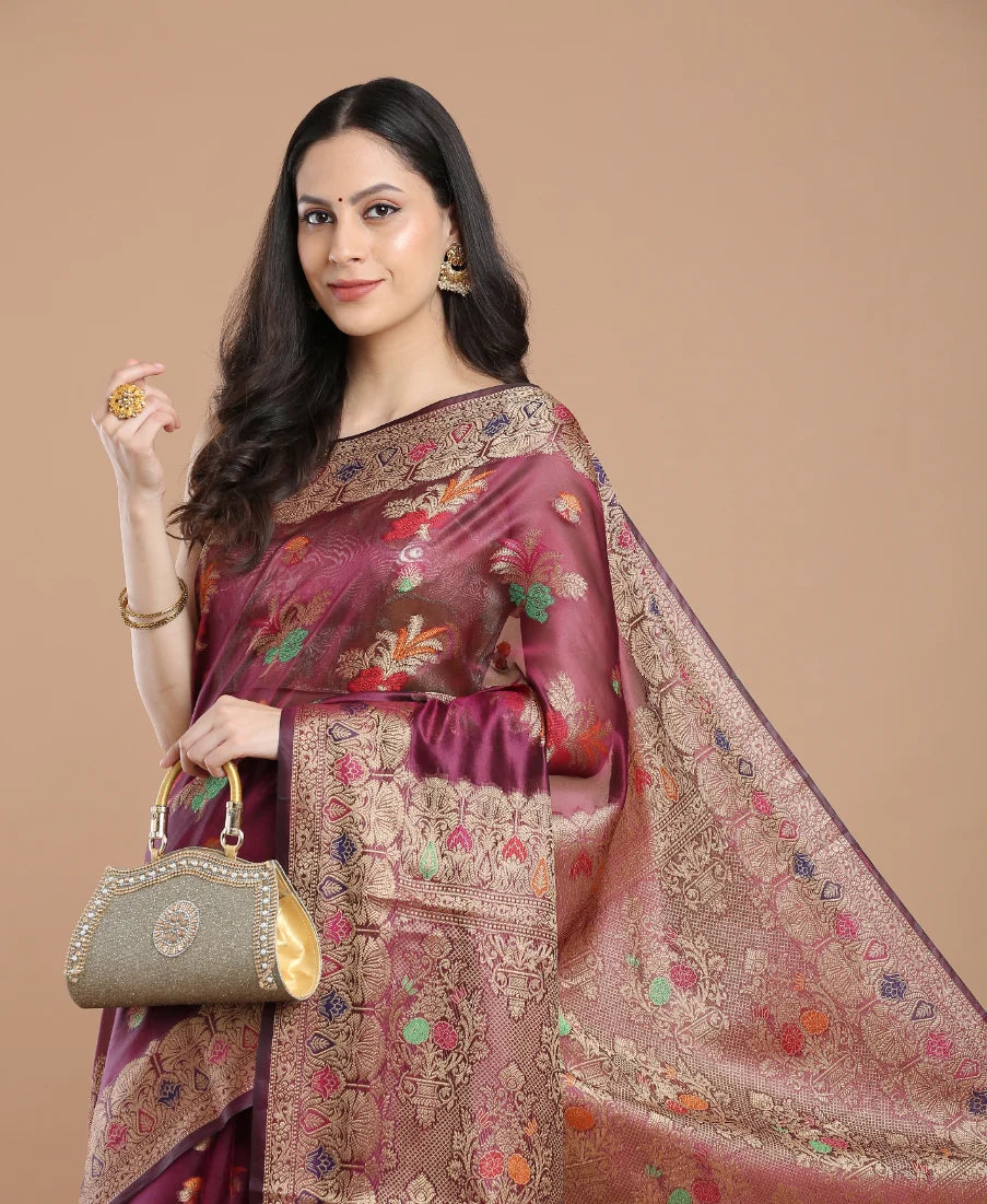 WINE SILK VICTORIA SAREE