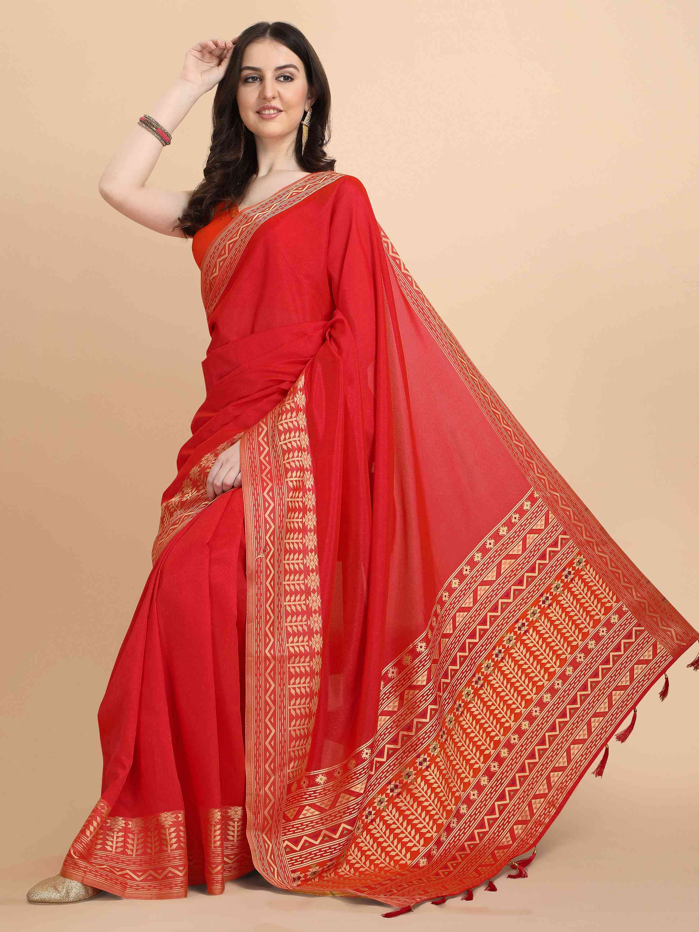 RED ELITE SILK SAREE WITH BLOUSE