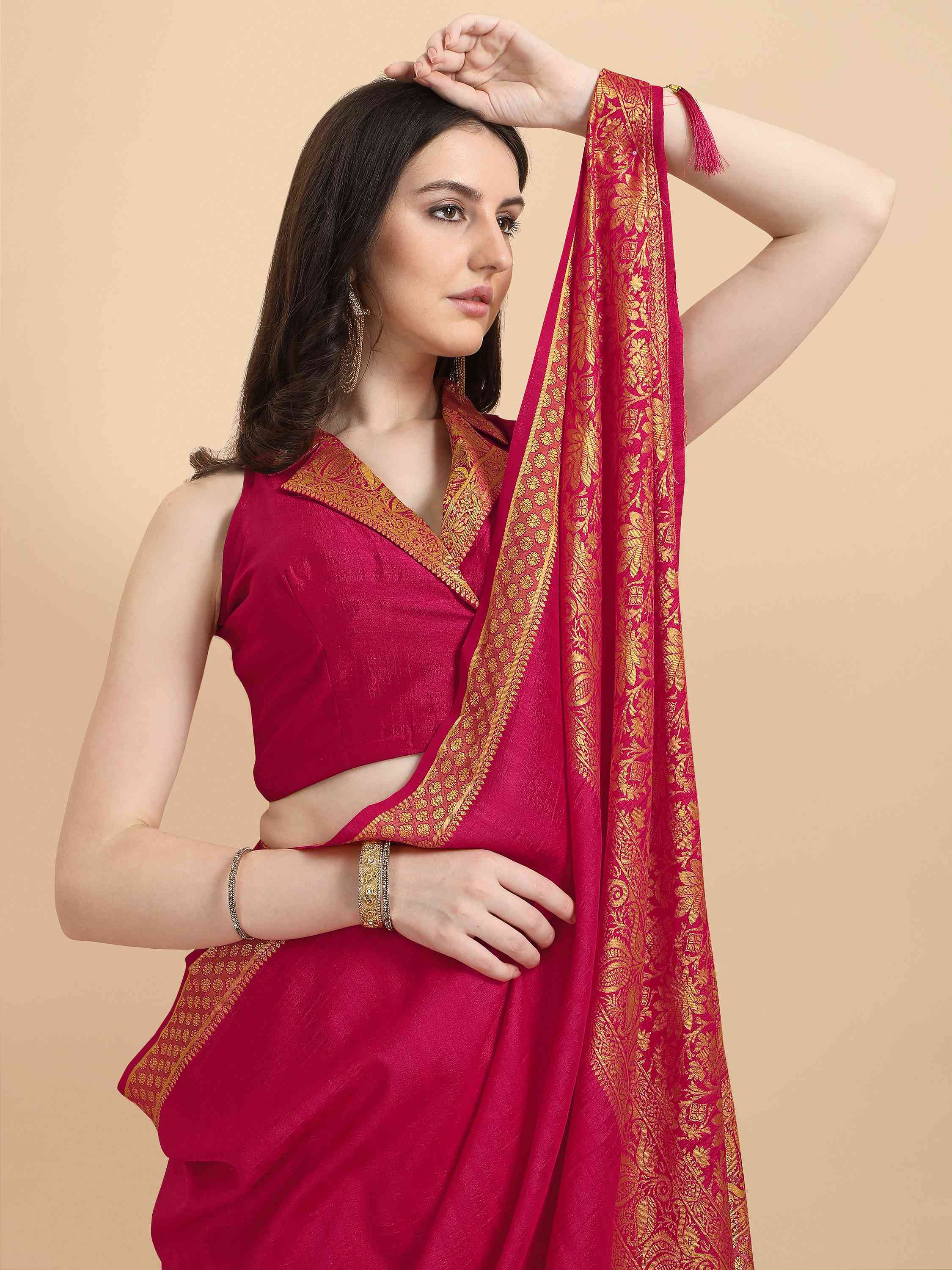 RANI PINK ART SILK SAREE WITH BLOUSE