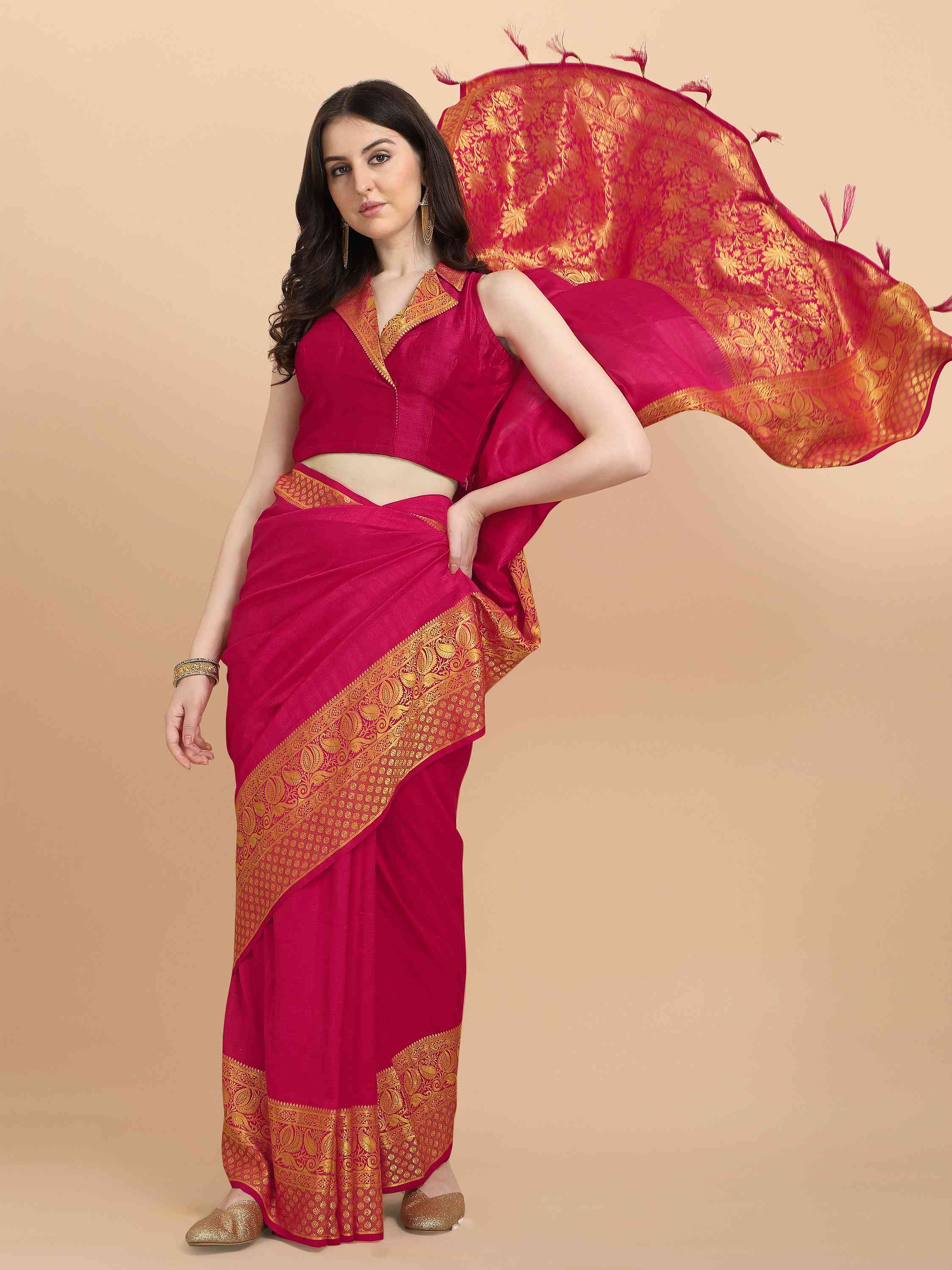 RANI PINK ART SILK SAREE WITH BLOUSE