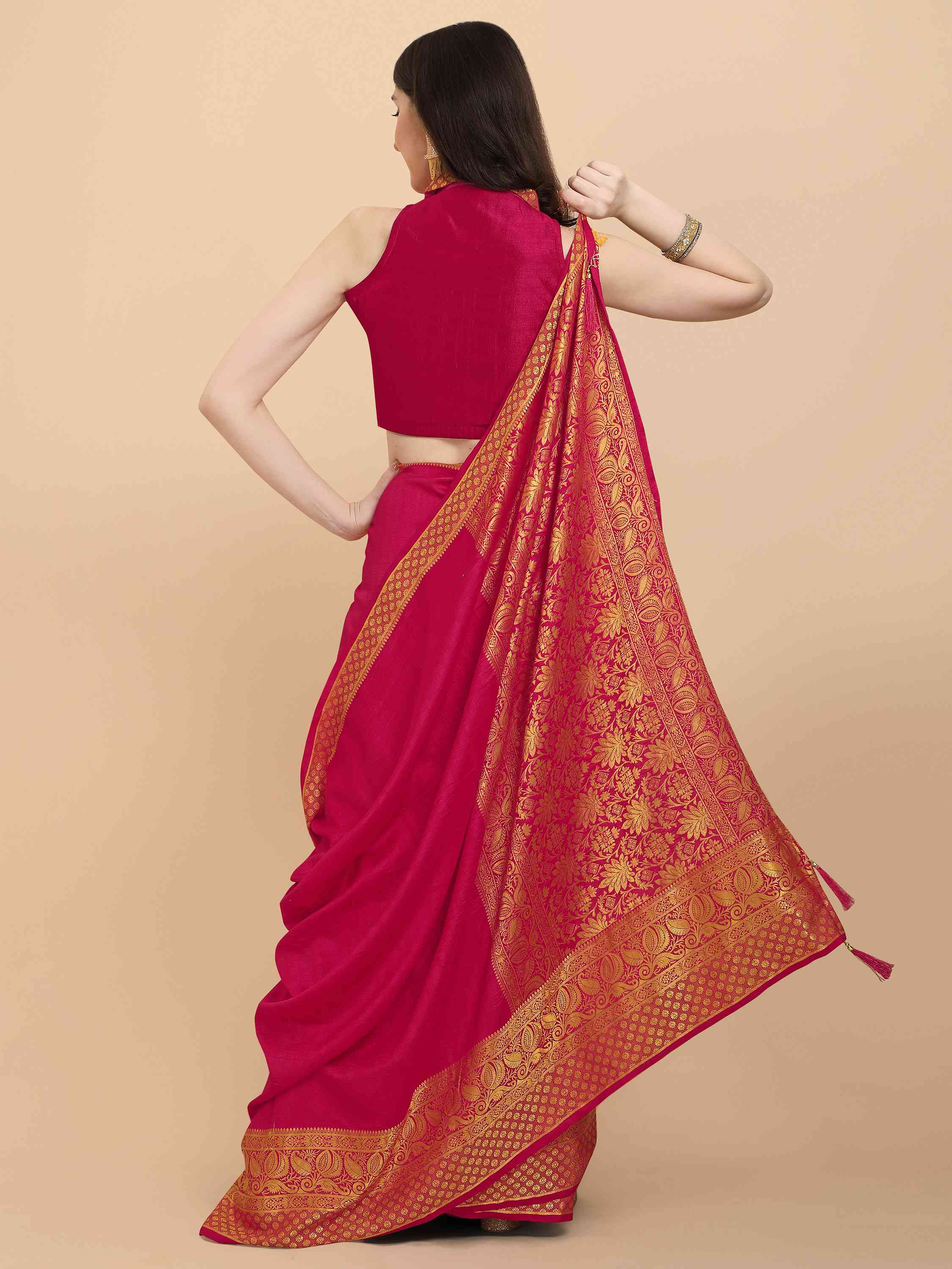 RANI PINK ART SILK SAREE WITH BLOUSE