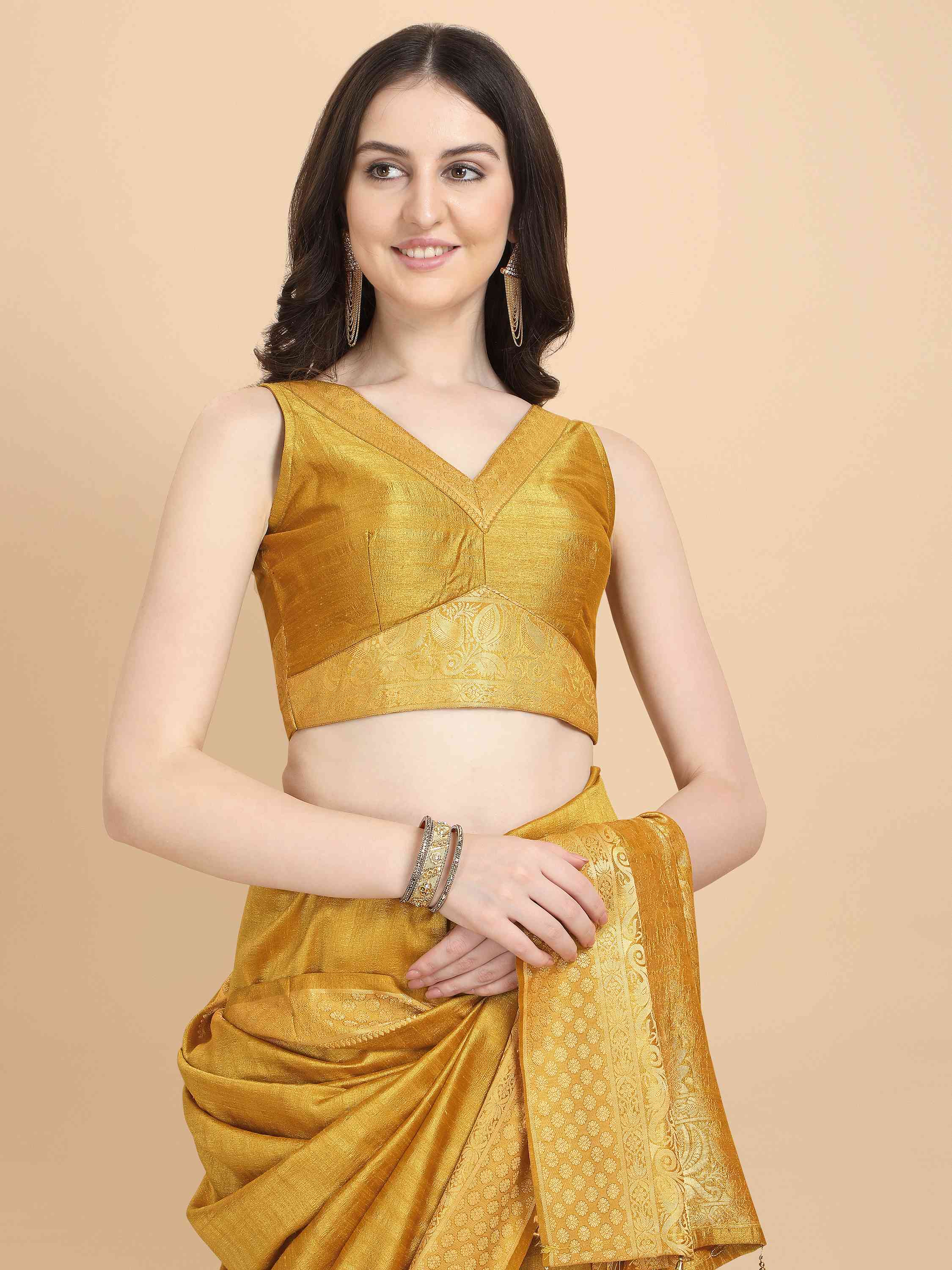 YELLOW ART SILK SAREE WITH BLOUSE