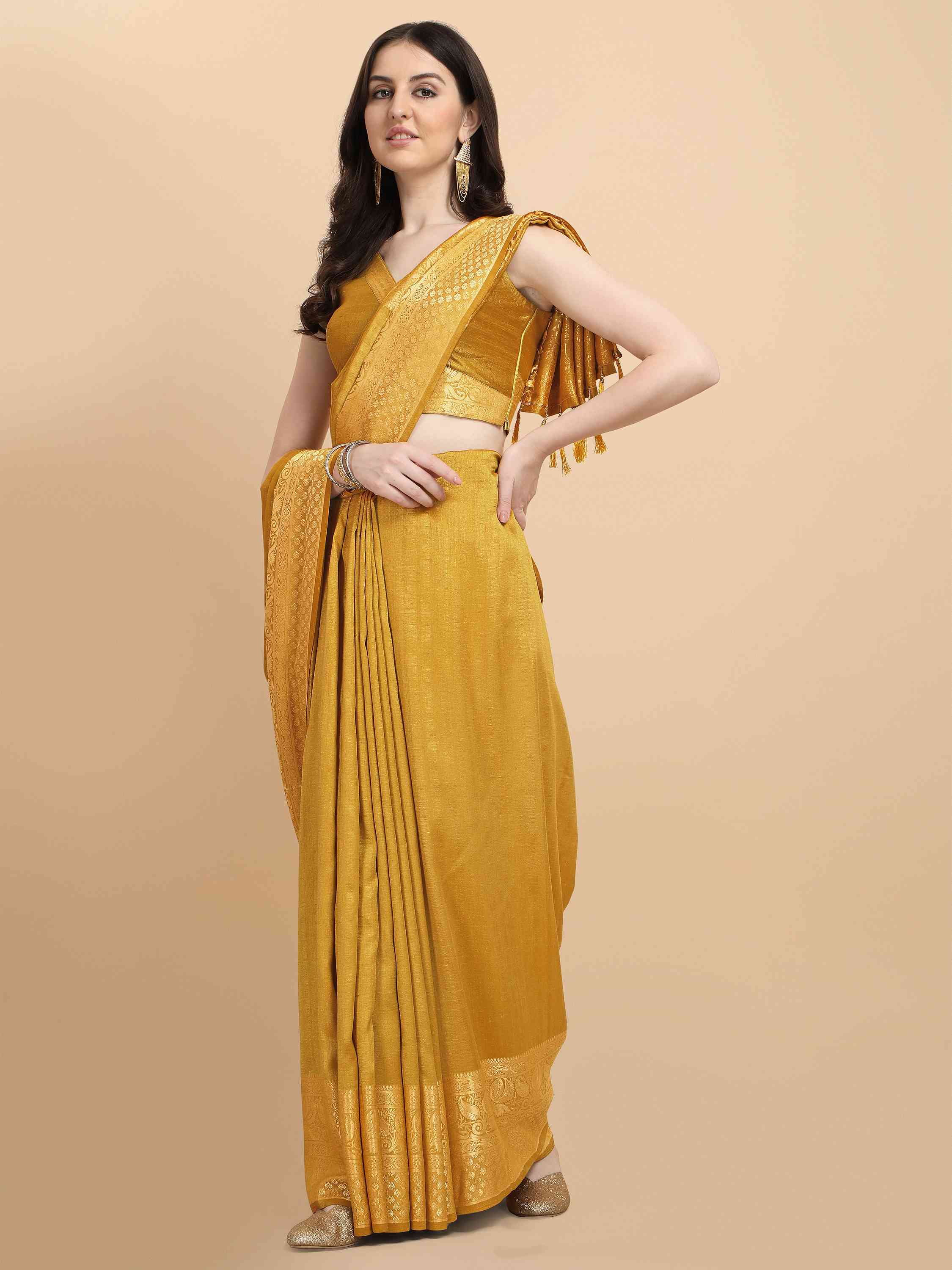 YELLOW ART SILK SAREE WITH BLOUSE