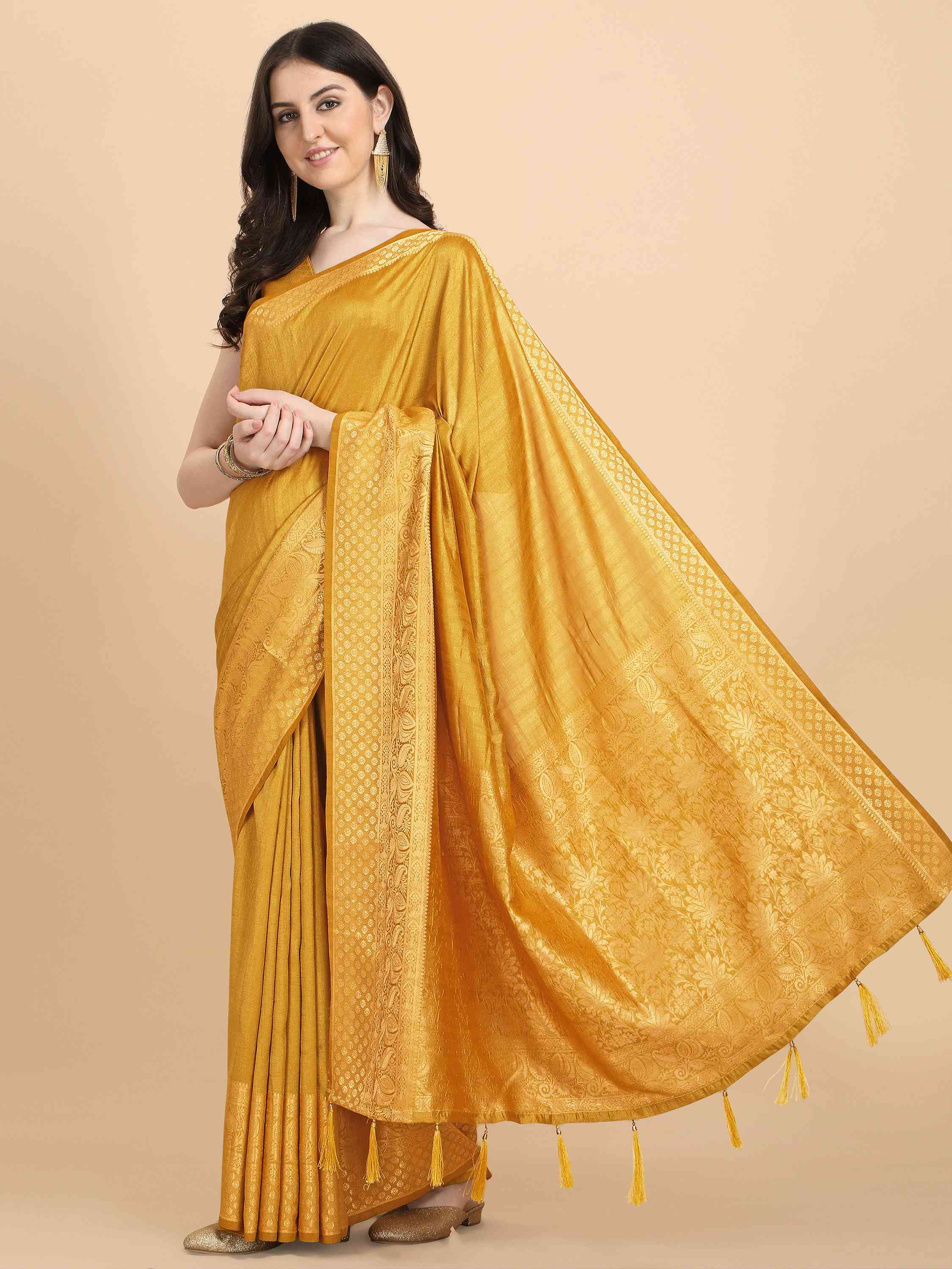 YELLOW ART SILK SAREE WITH BLOUSE