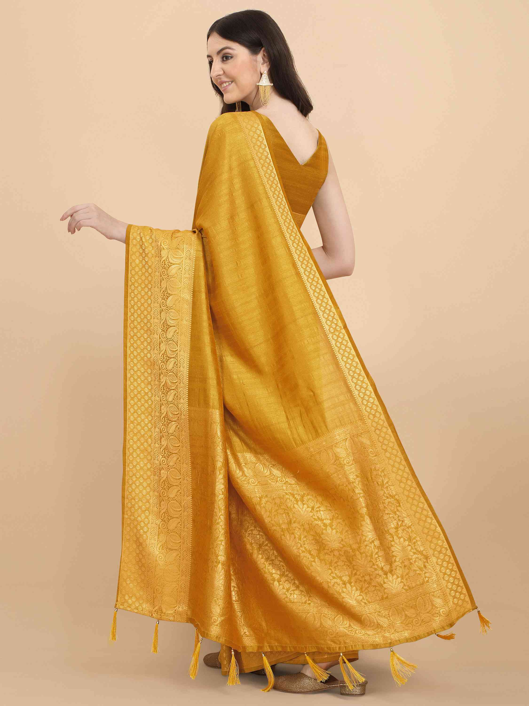 YELLOW ART SILK SAREE WITH BLOUSE