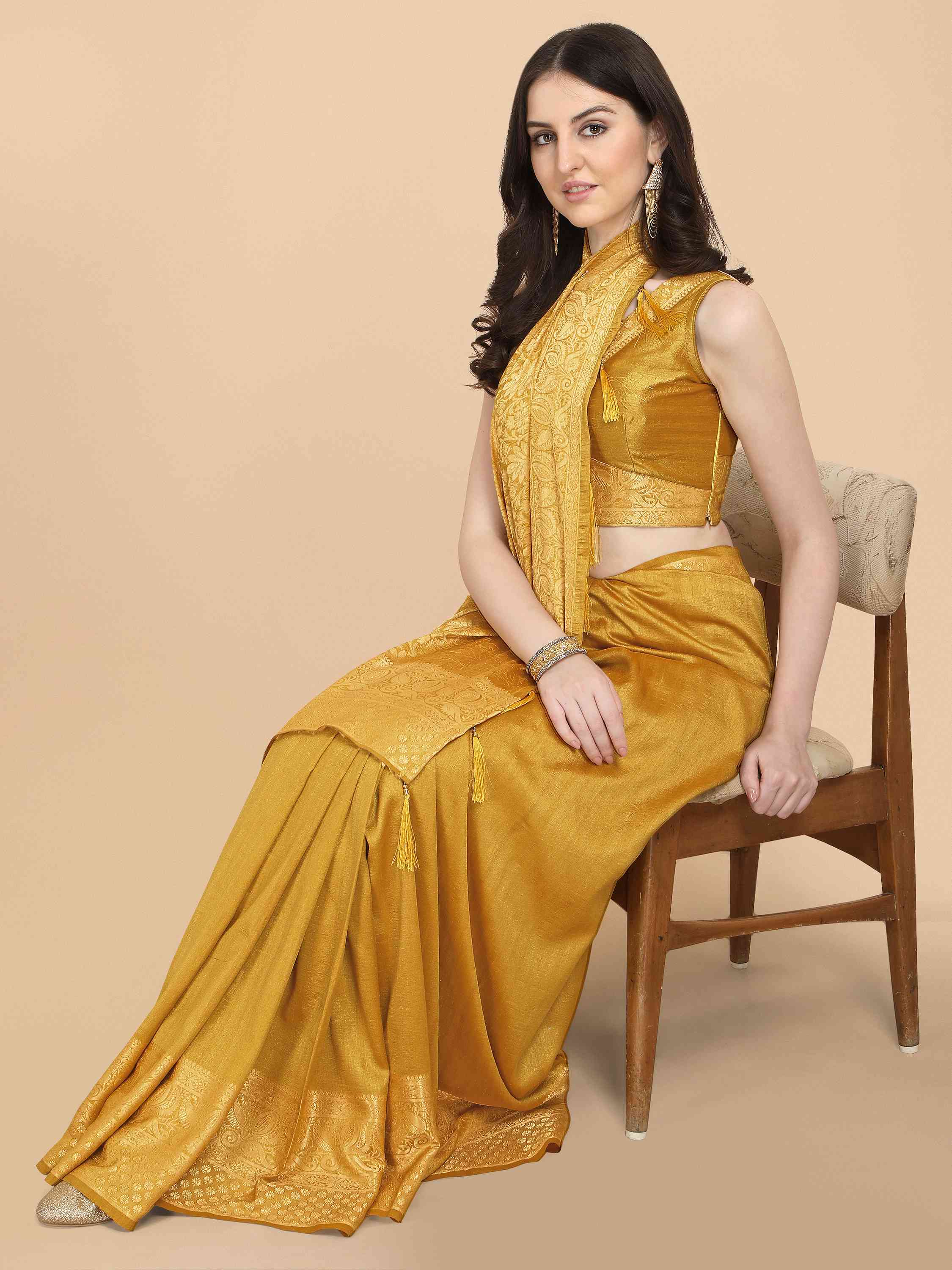 YELLOW ART SILK SAREE WITH BLOUSE