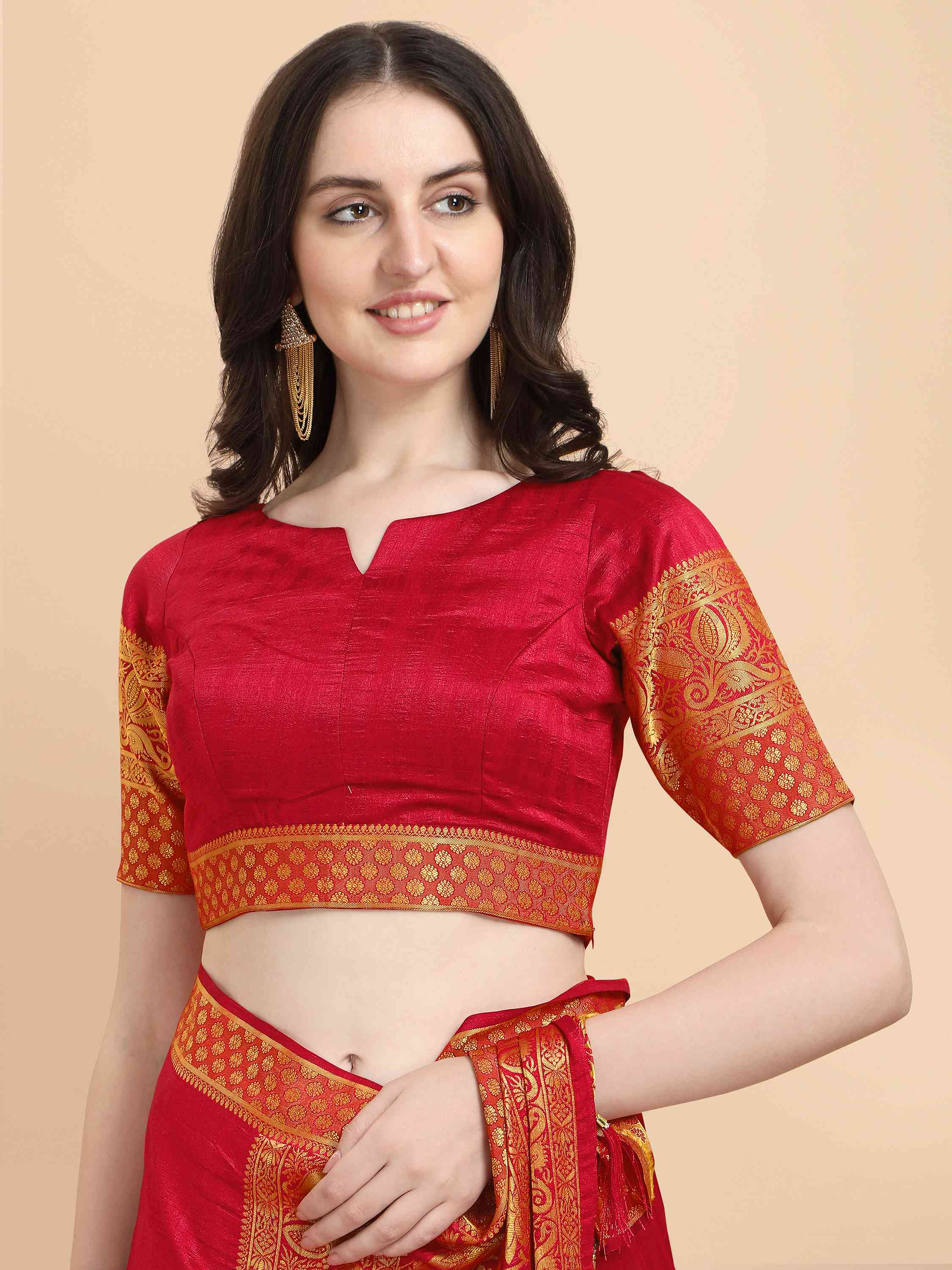 RED ART SILK SAREE WITH BLOUSE