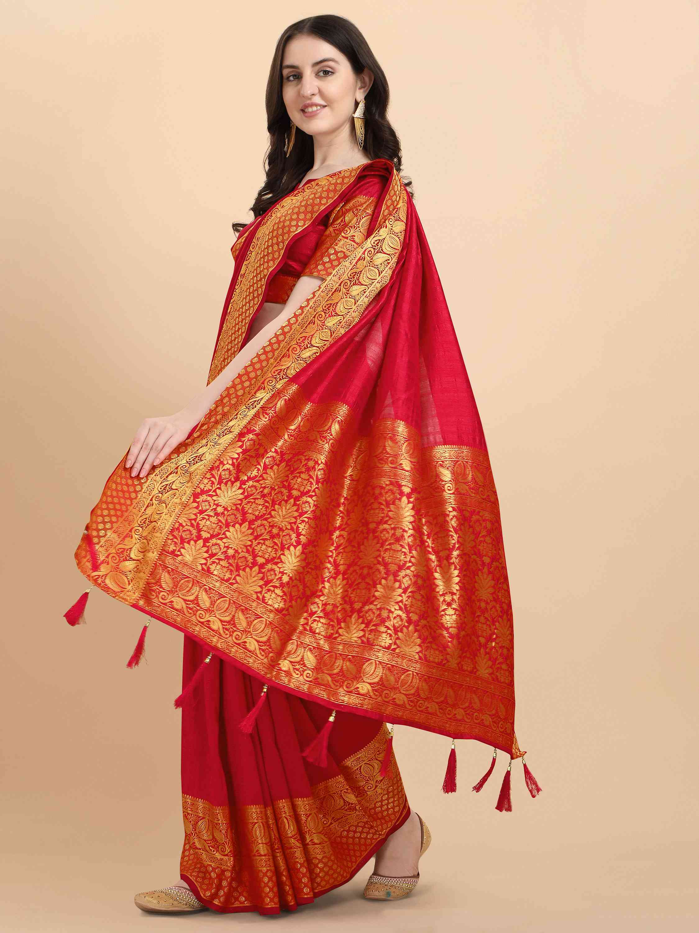 RED ART SILK SAREE WITH BLOUSE