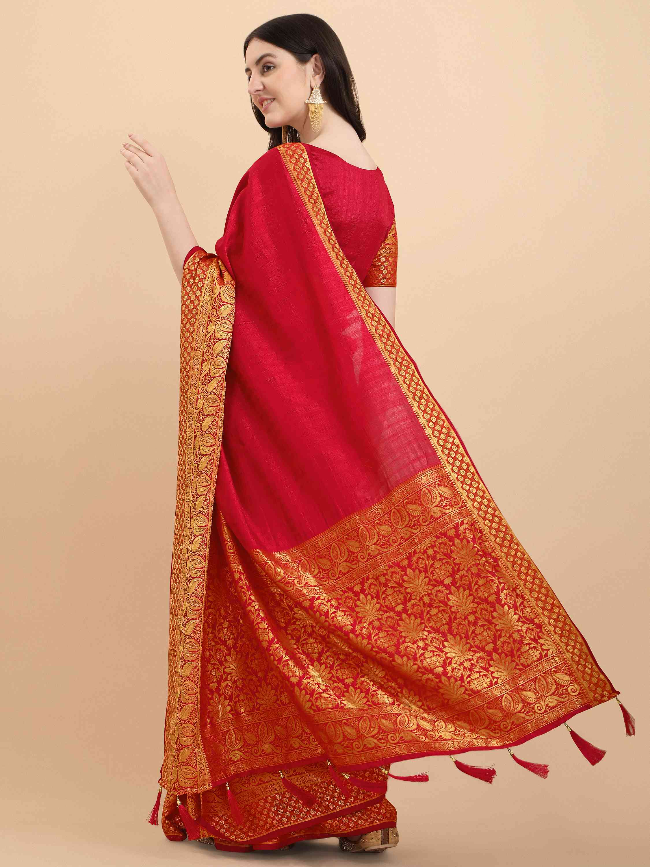 RED ART SILK SAREE WITH BLOUSE