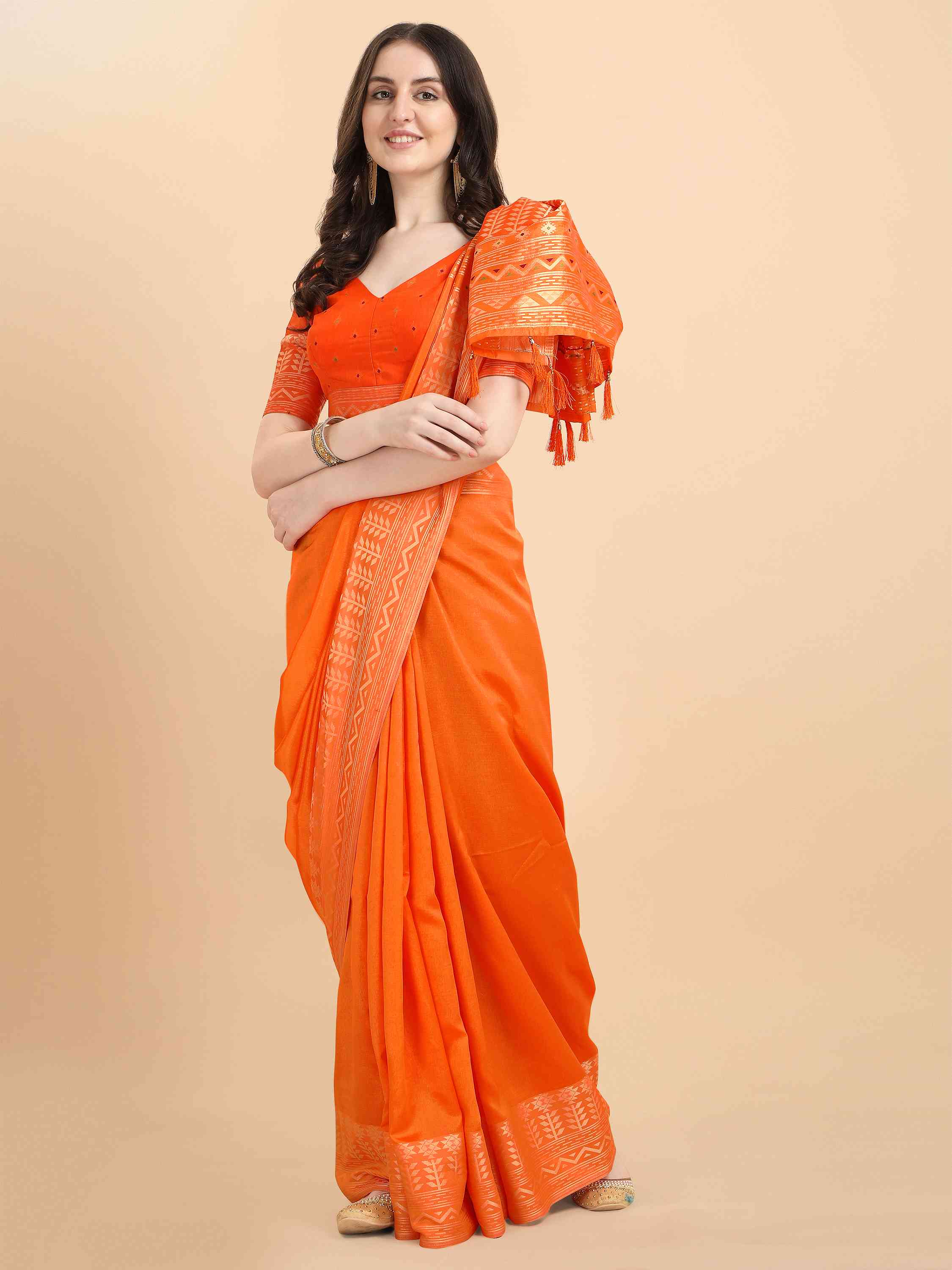 ORANGE ELITE SILK SAREE WITH BLOUSE