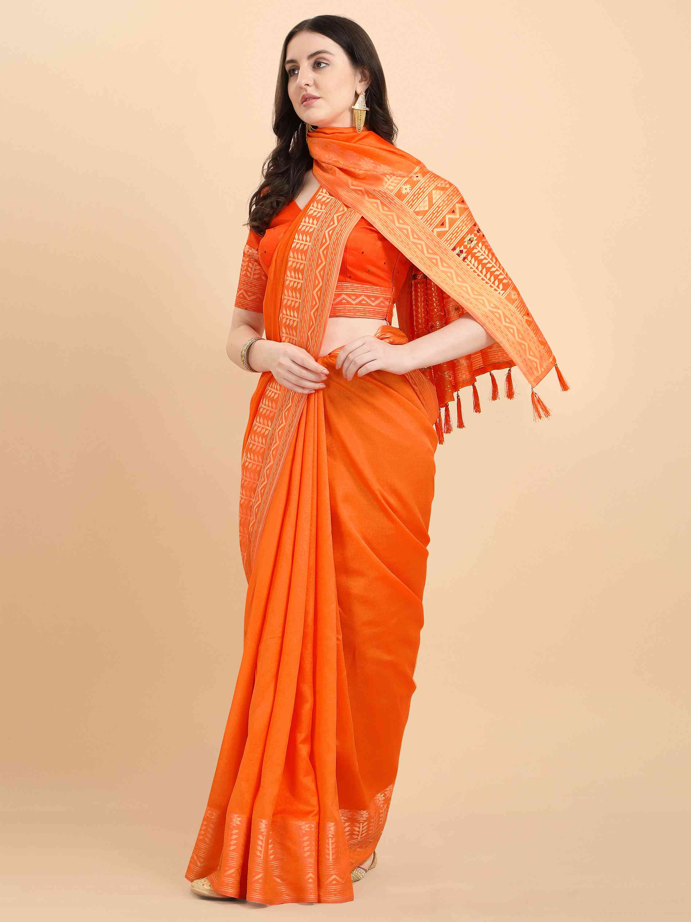 ORANGE ELITE SILK SAREE WITH BLOUSE