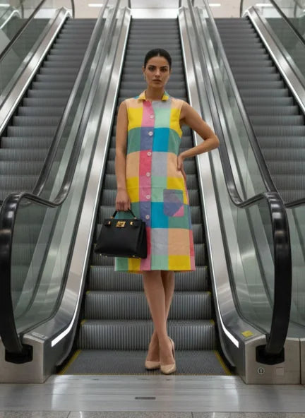 VISCOSE MUL MADRAS CHECK SLEEVE LESS DRESS