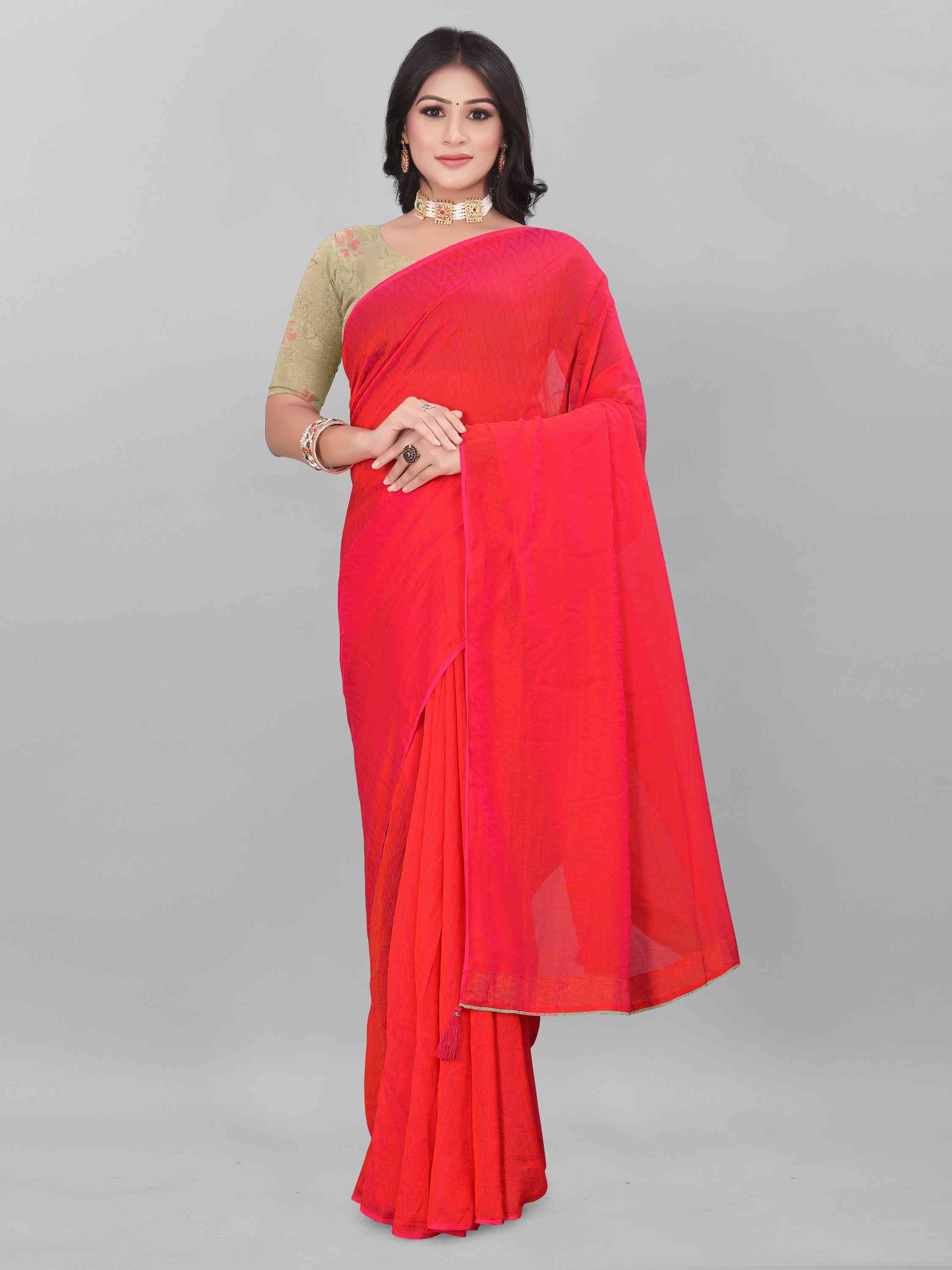 PINK SELF TEXTURED SAREE WITH BLOUSE