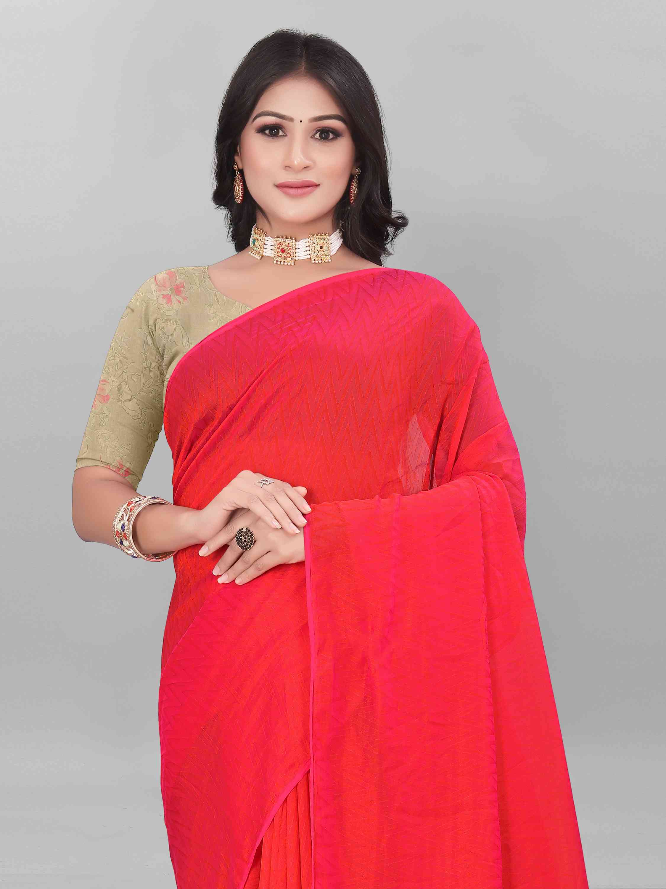 PINK SELF TEXTURED SAREE WITH BLOUSE