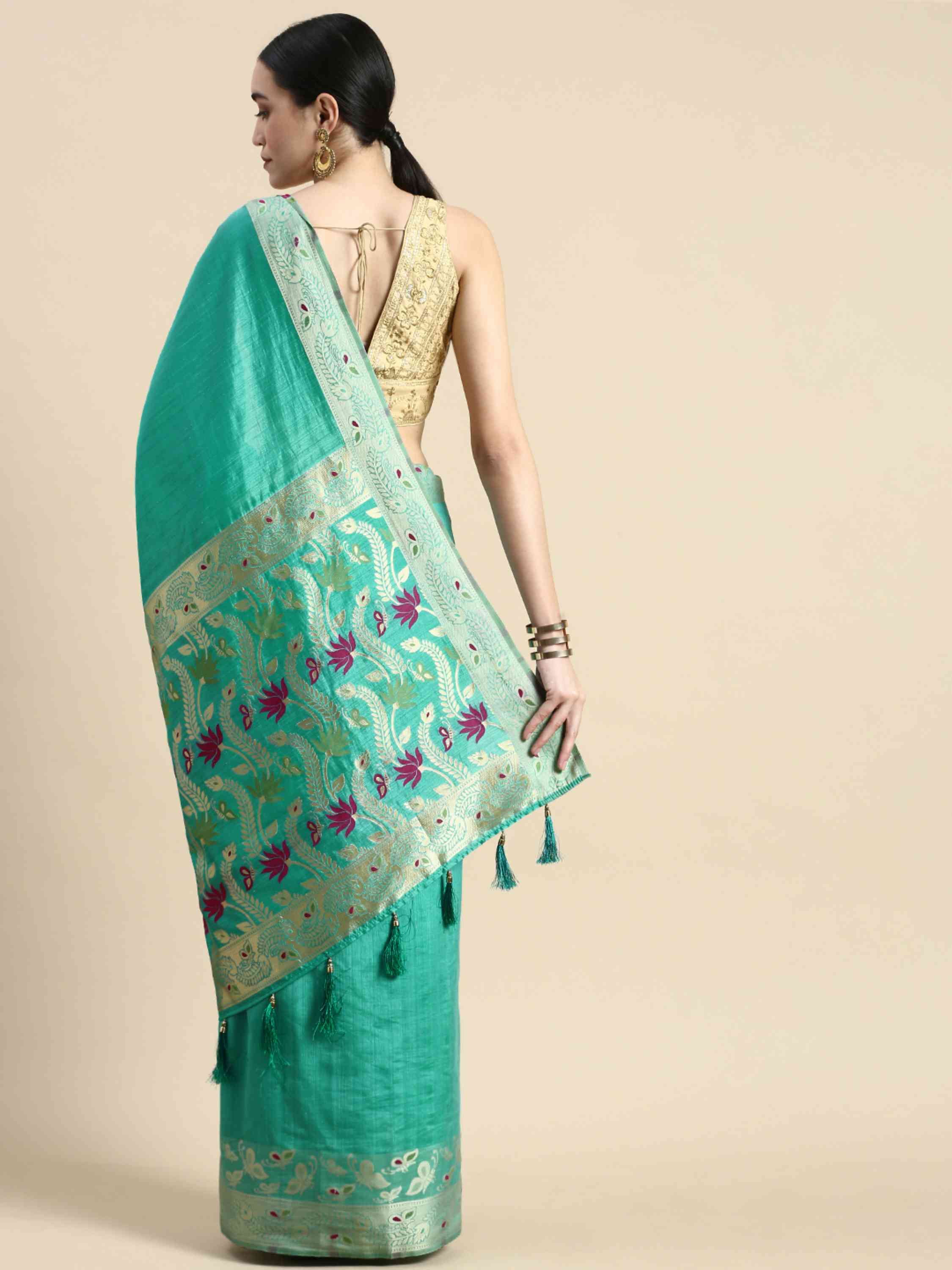 TURQUOISE BANARASI BUTTERFLY SILK SAREE