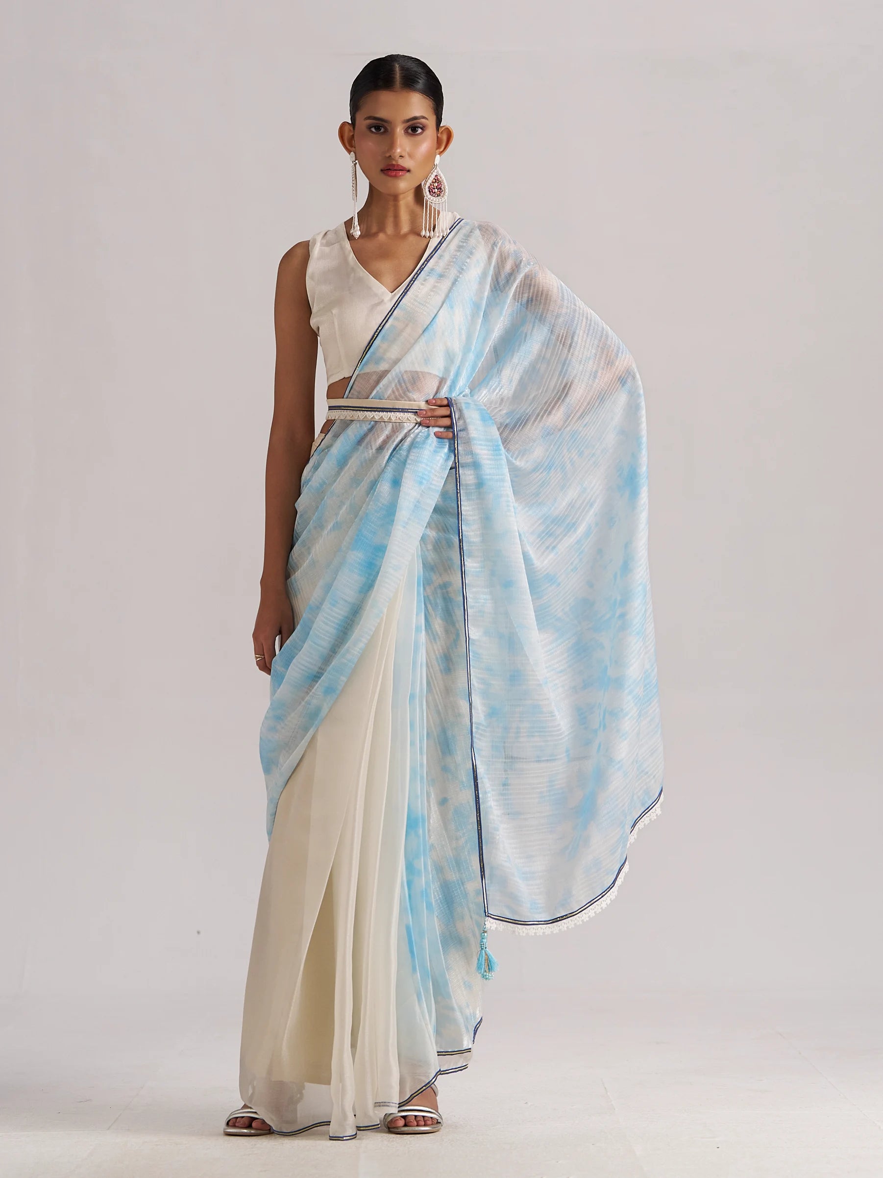 AQUAMARINE READY TO WEAR SAREE WITH BLOUSE