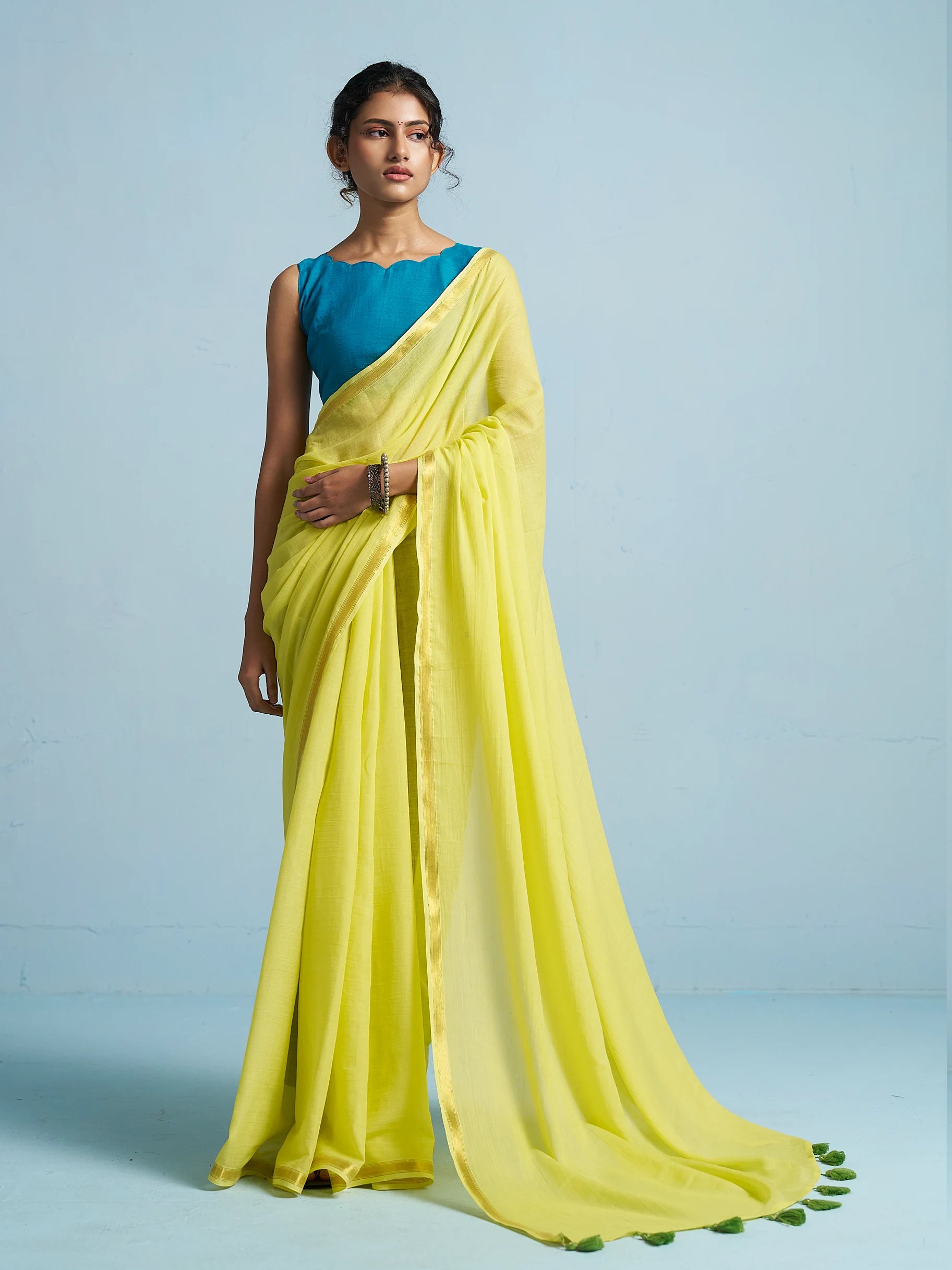 VISCOSE MUL LIVA SOLID SAREE WITH BLOUSE