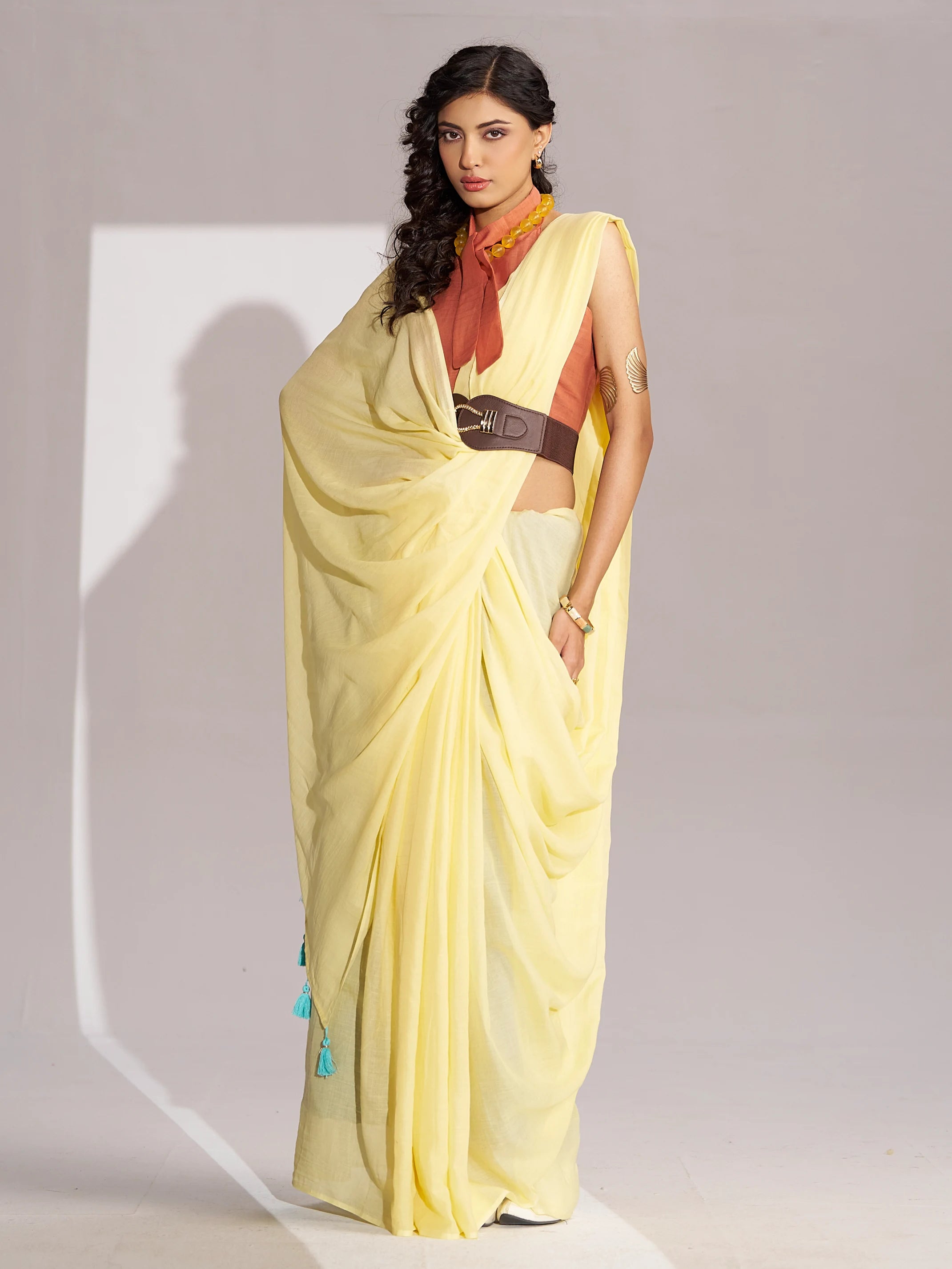 VISCOSE MUL LIVA SOLID SAREE WITH BLOUSE