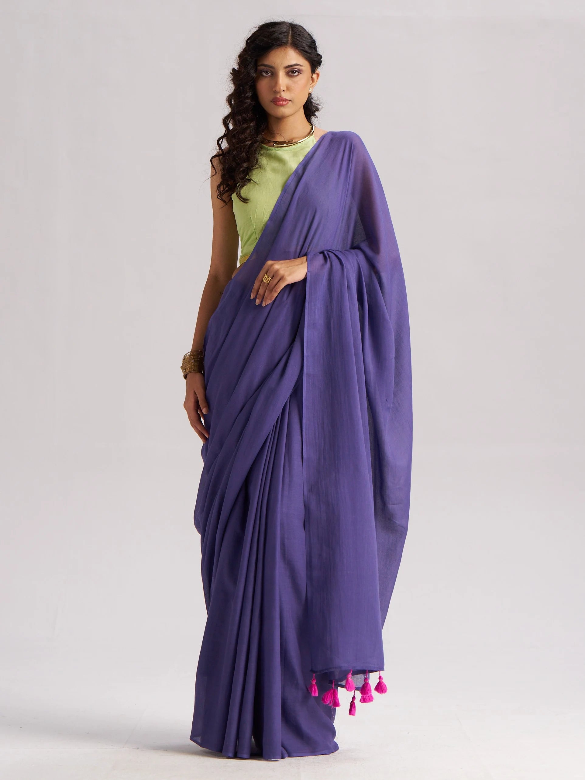VISCOSE MUL LIVA SOLID SAREE WITH BLOUSE