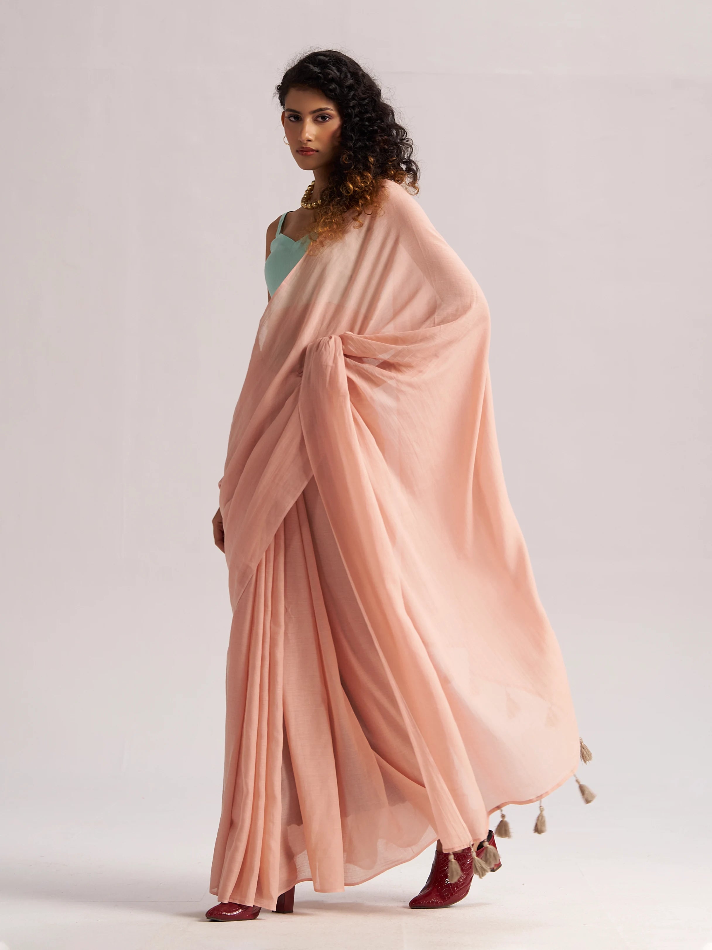 VISCOSE MUL LIVA SOLID SAREE WITH BLOUSE