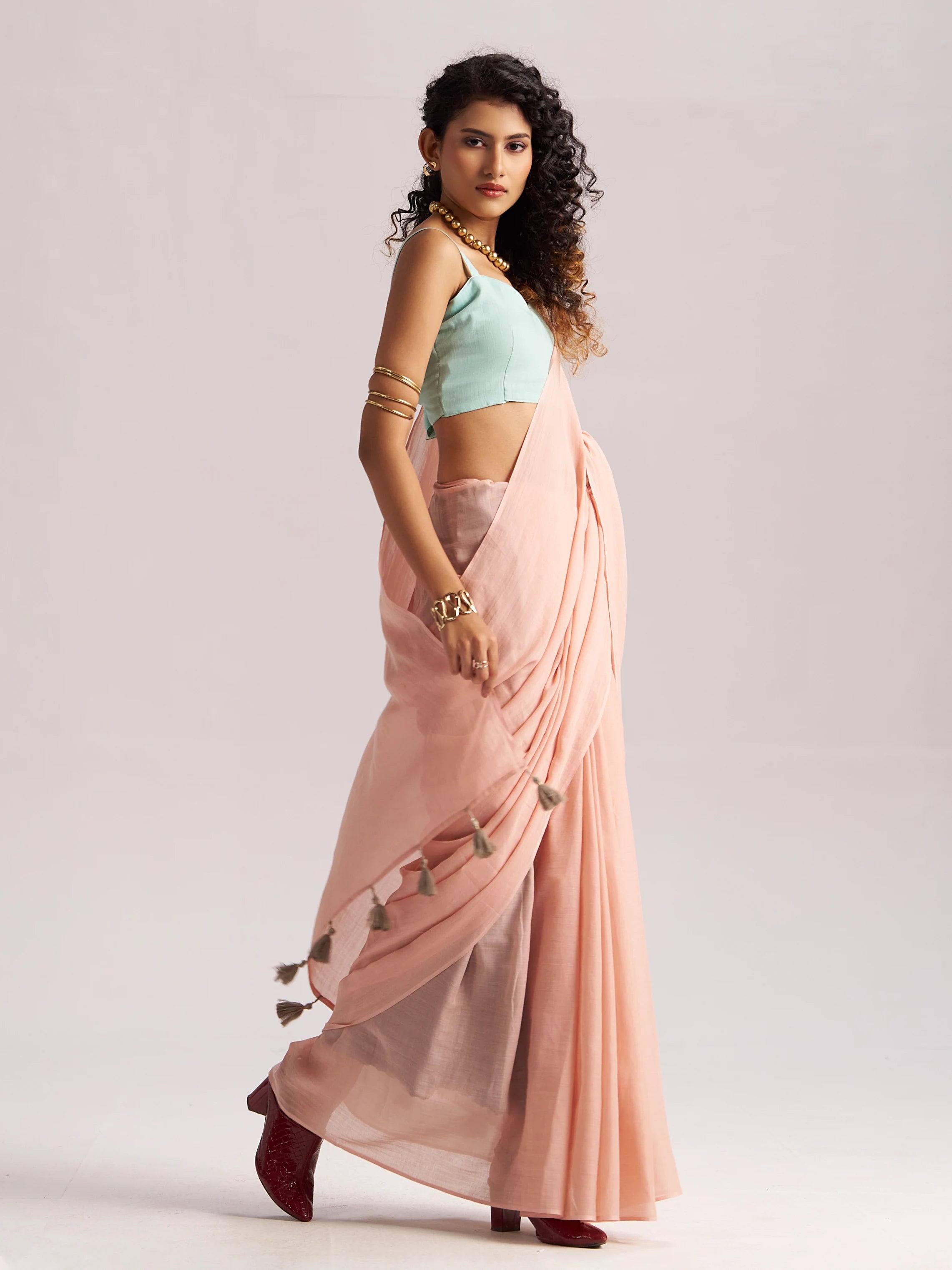 VISCOSE MUL LIVA SOLID SAREE WITH BLOUSE