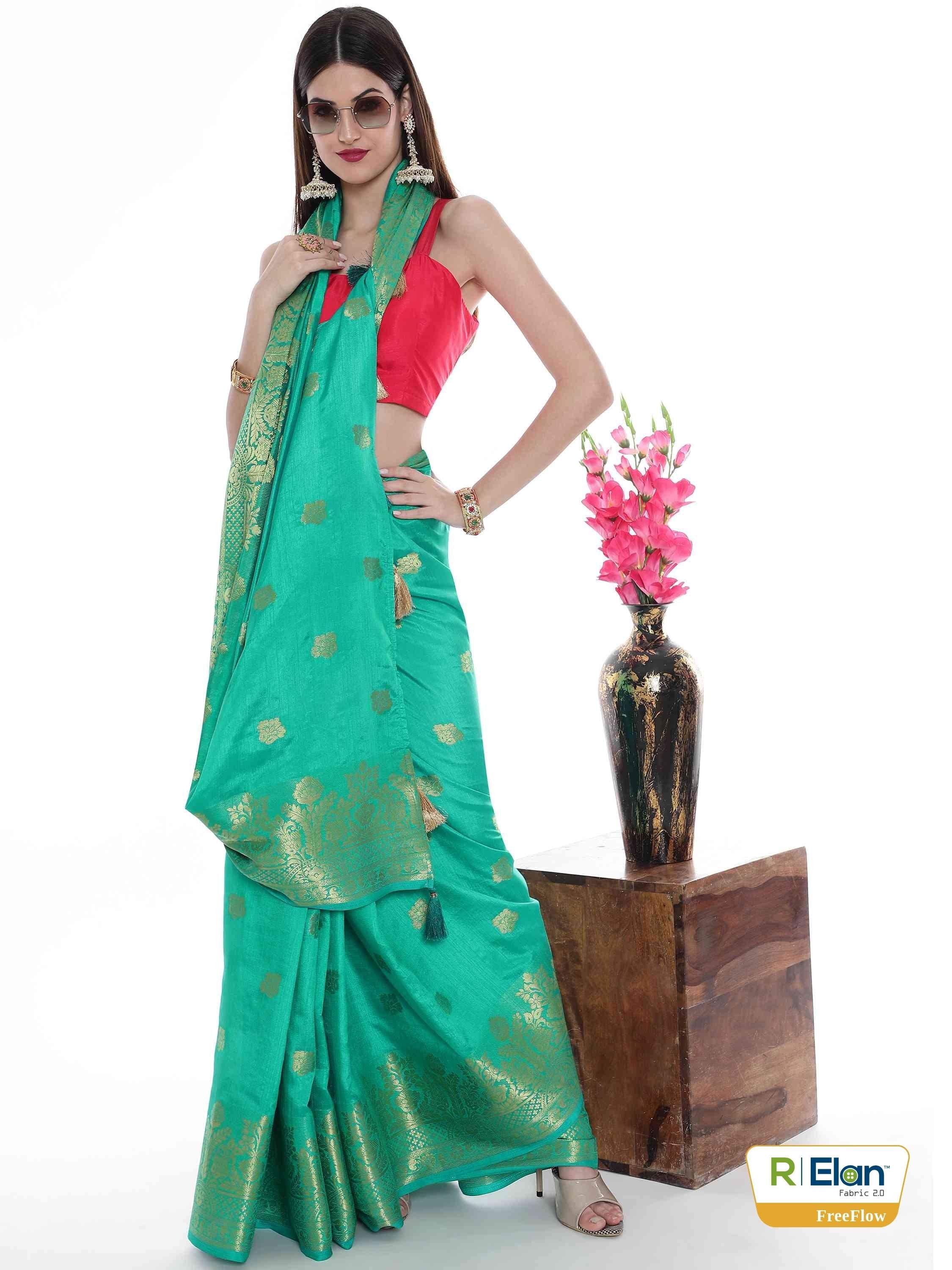 TURQUOISE EVA SILK ROSE PETALS SAREE