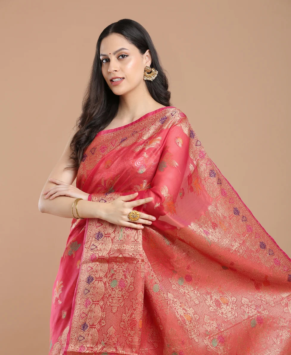 RED SILK VICTORIA SAREE
