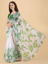 GREEN SOFTY DIGITAL WITH FOIL SAREE