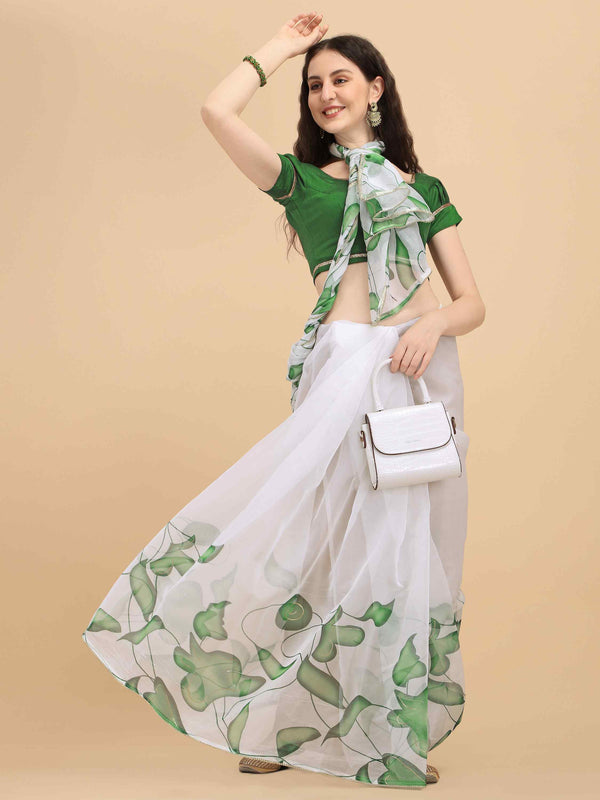 GREEN SOFTY DIGITAL WITH FOIL SAREE