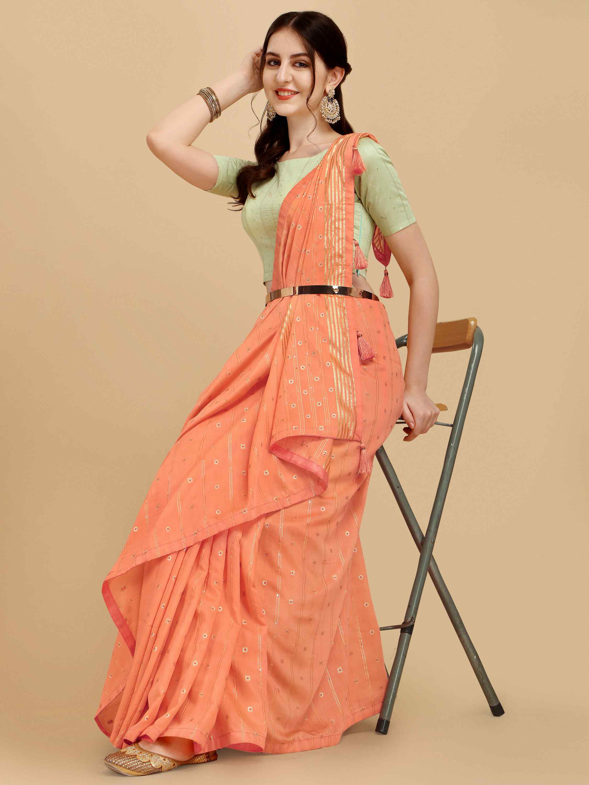 PEACH LIVA FEEZY FIGARO SILK SAREE