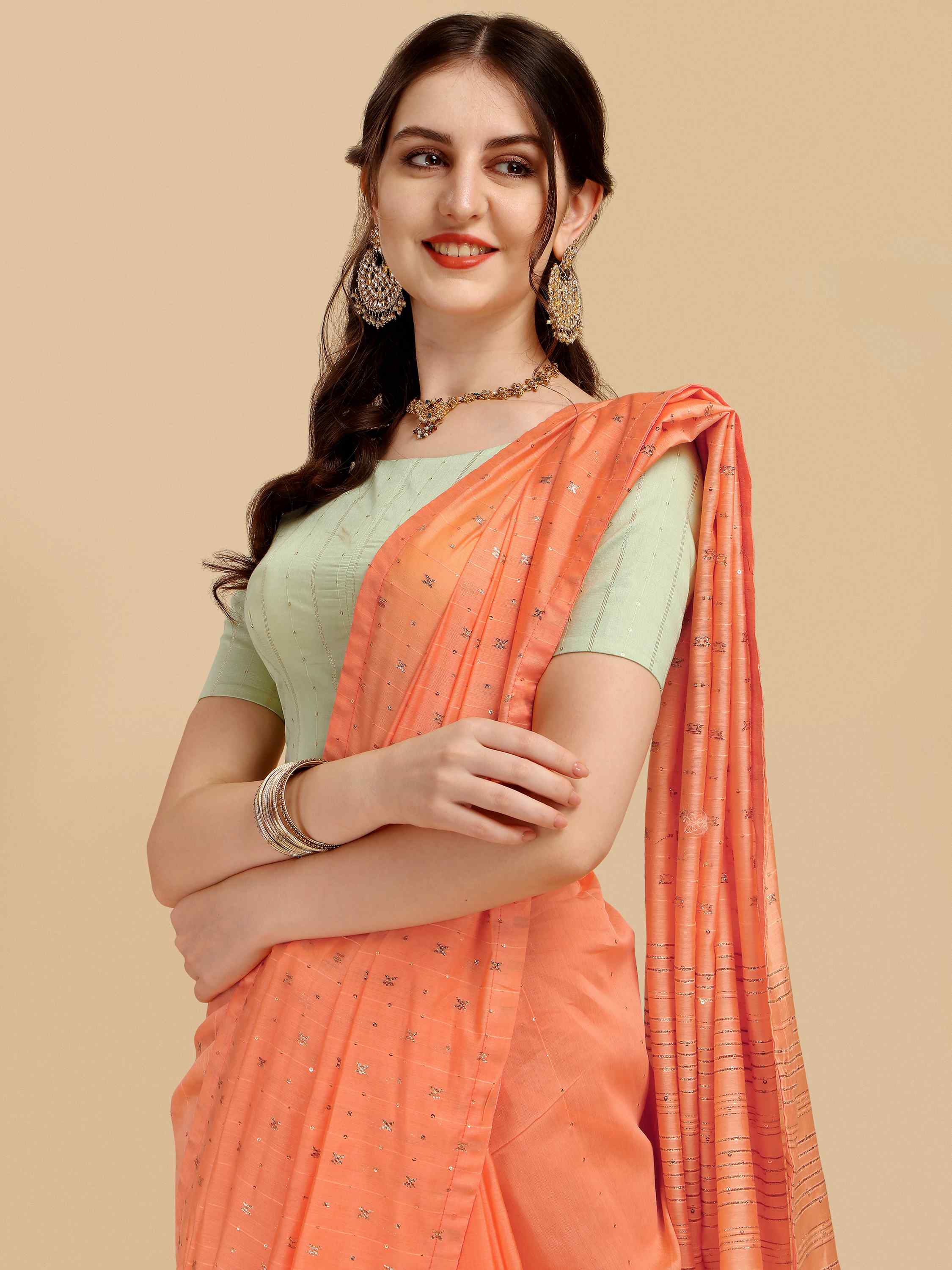 FEEZY FIGARO PEACH LIVA SILK SAREE