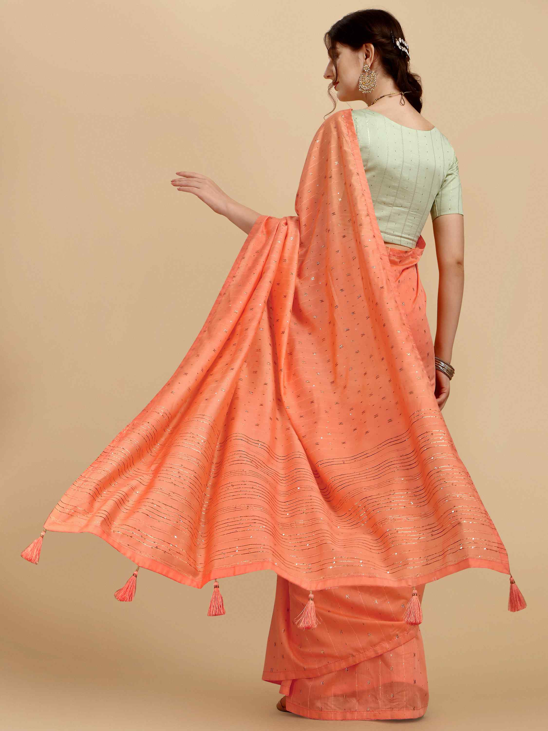 FEEZY FIGARO PEACH LIVA SILK SAREE